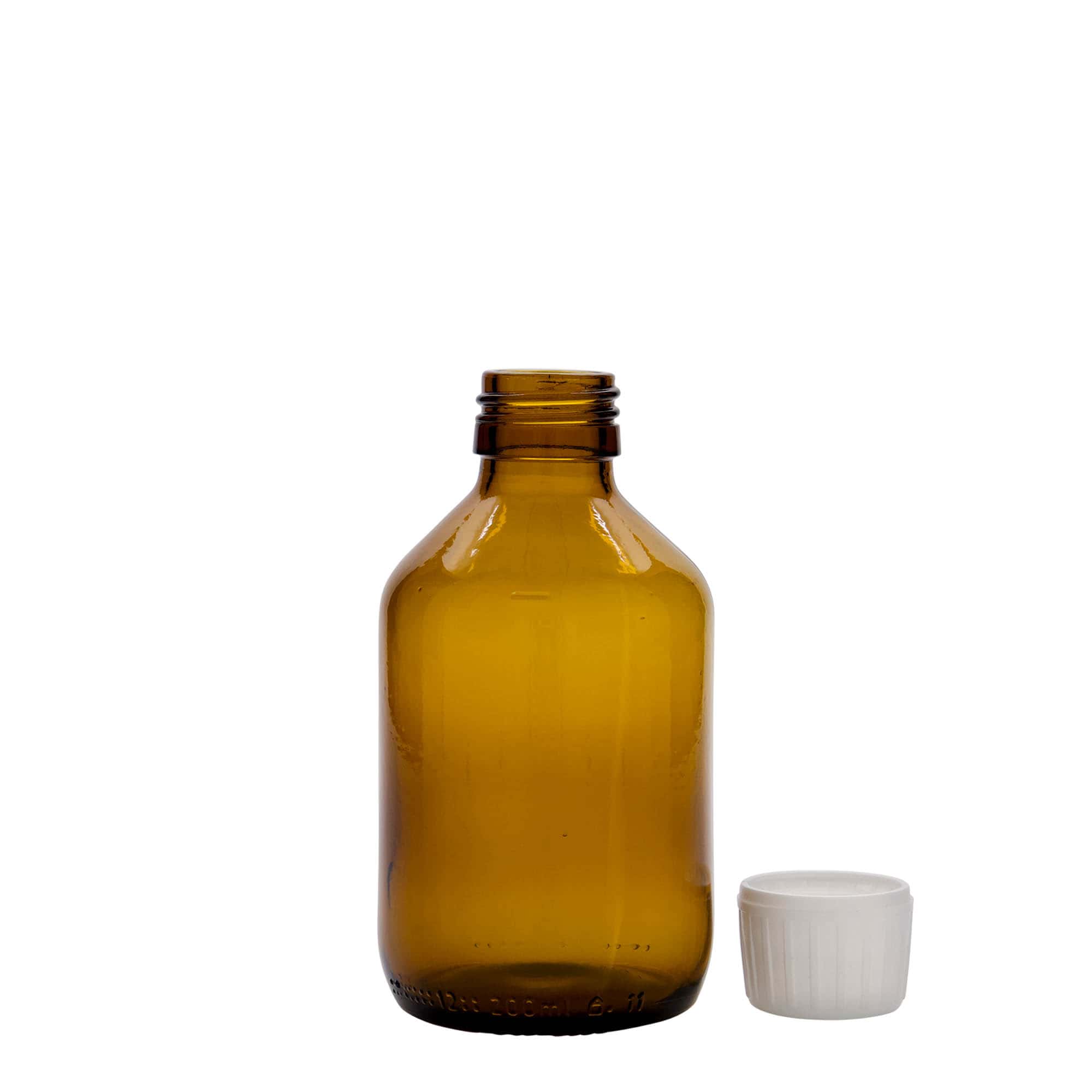 200 ml φιαλίδιο φαρμάκου, καφέ, γυαλί, στόμιο: PP 28