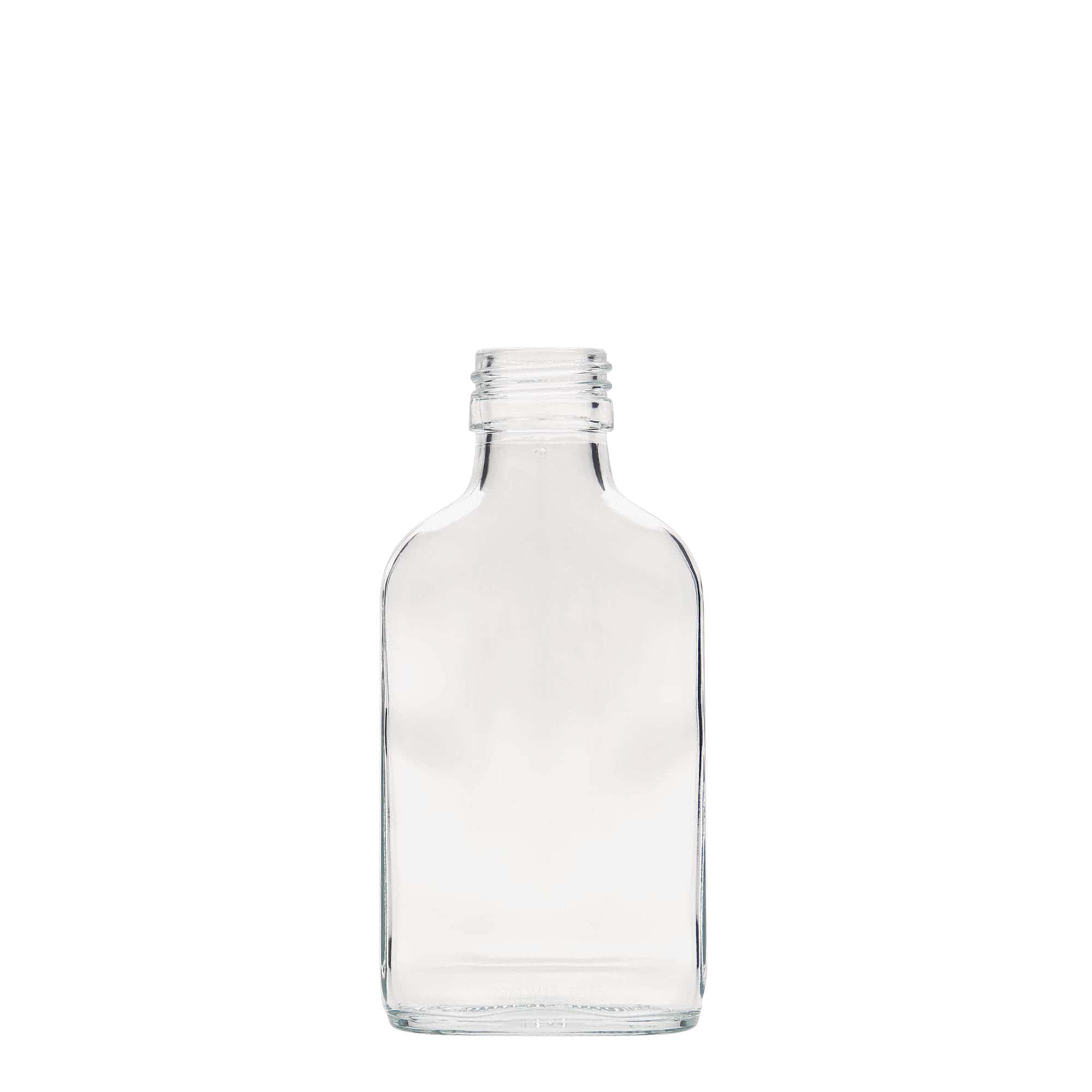 Φλασκί τσέπης 100 ml, ορθογώνιο, γυάλινο, στόμιο: PP 28