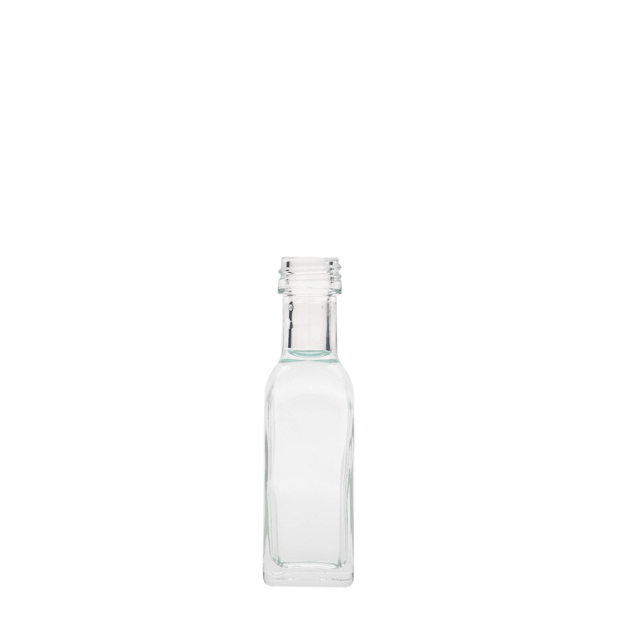 Γυάλινο μπουκάλι 'Marasca' 20 ml, τετράγωνο, στόμιο: PP 18 Γυάλινο μπουκάλι 'Marasca' 20 ml, τετράγωνο, στόμιο: PP 18
