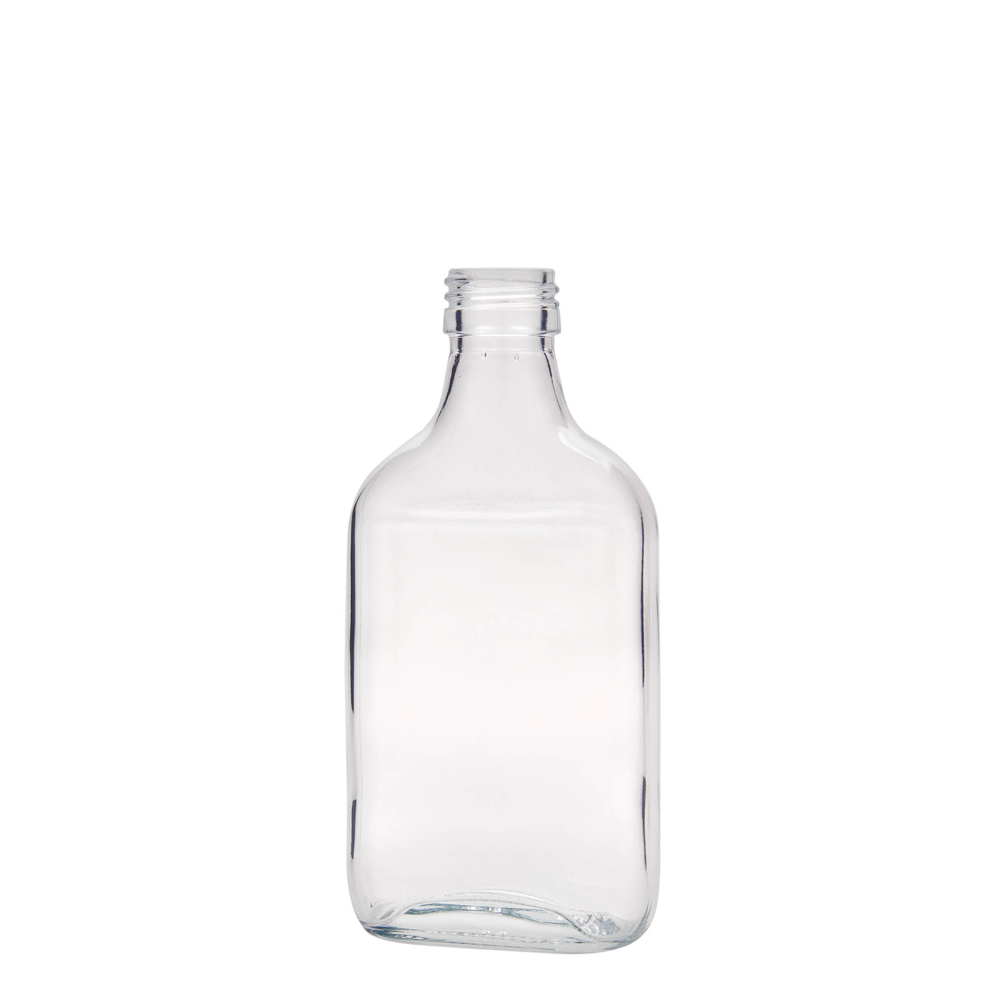 Φλασκί τσέπης 200 ml, ορθογώνιο, γυάλινο, στόμιο: PP 28 Φλασκί τσέπης 200 ml, ορθογώνιο, γυάλινο, στόμιο: PP 28