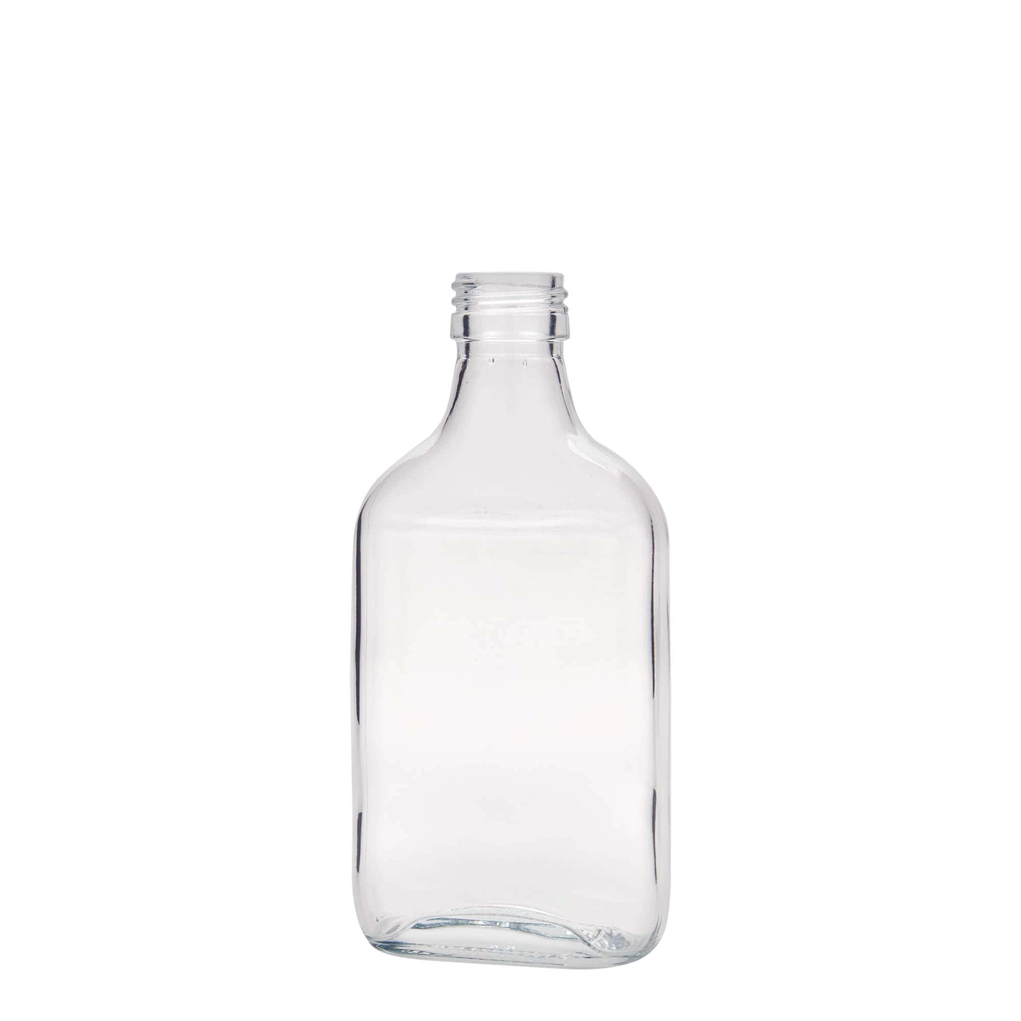 200 ml φιάλη τσέπης, ορθογώνια, γυάλινη, στόμιο: PP 28