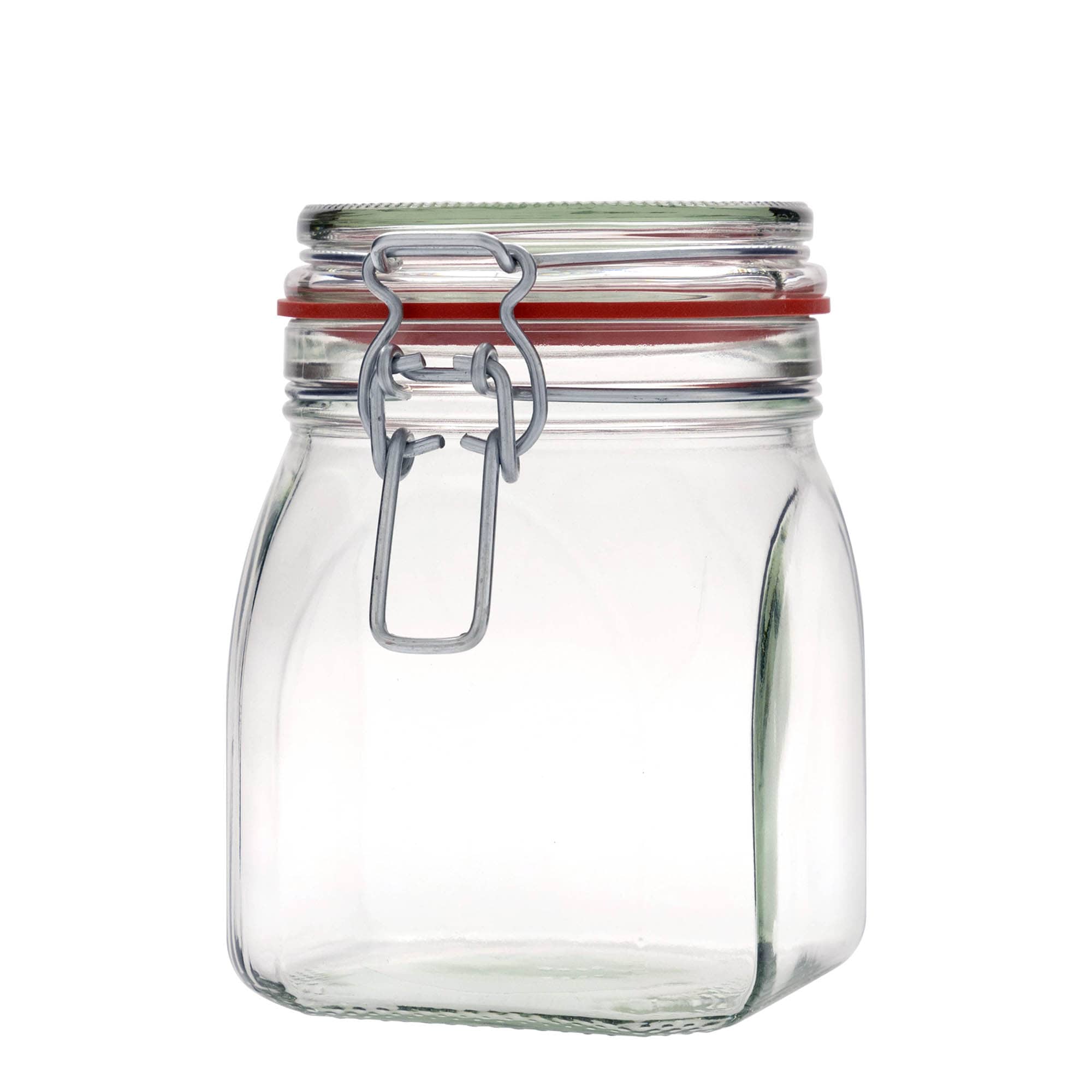 900 ml γυάλινο βάζο με μεταλλικό κλιπ, τετράγωνο, στόμιο: κλείσιμο με μεταλλικό κλιπ
