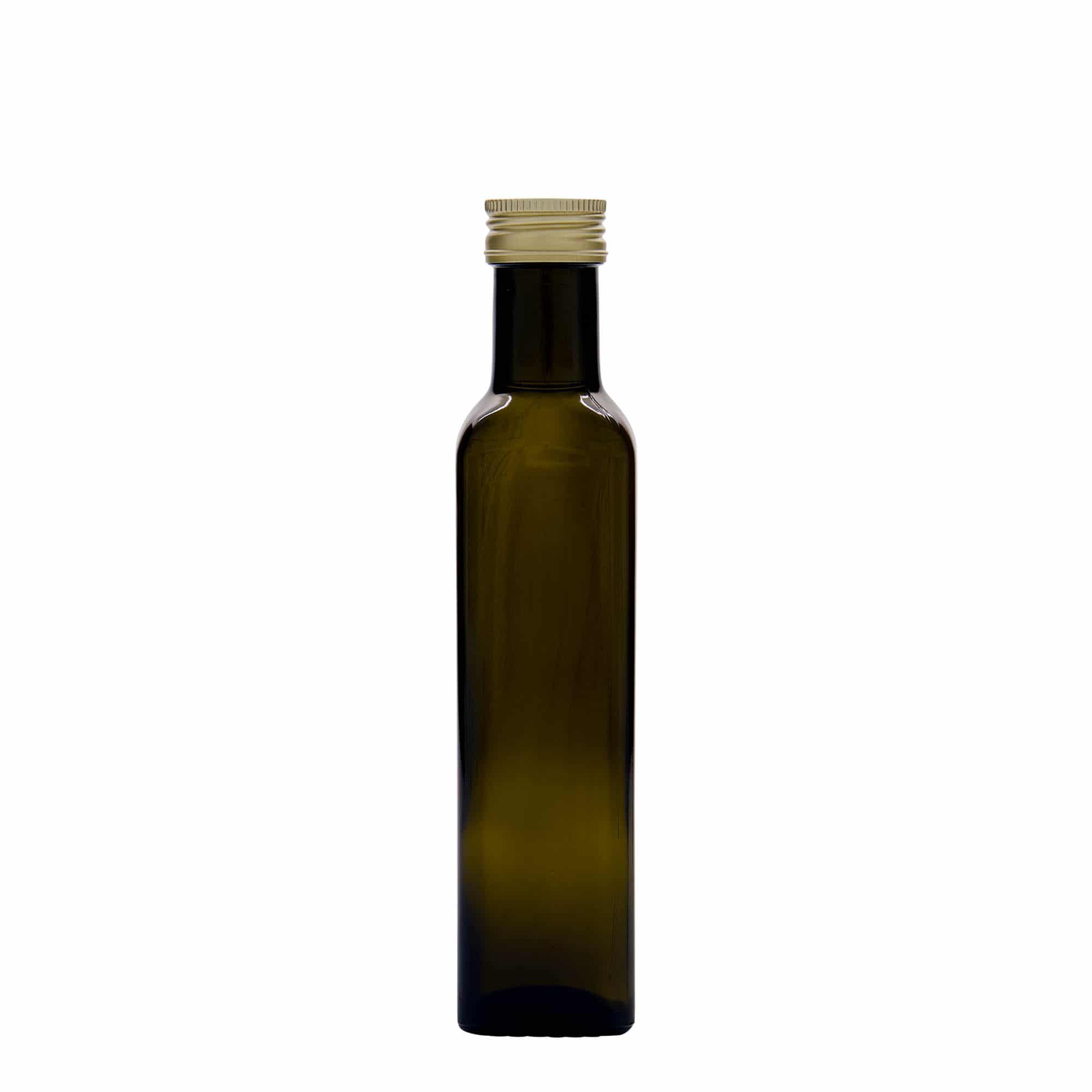 Γυάλινο μπουκάλι 'Marasca' 250 ml, τετράγωνο, πράσινο αντικέ, στόμιο: PP 31,5