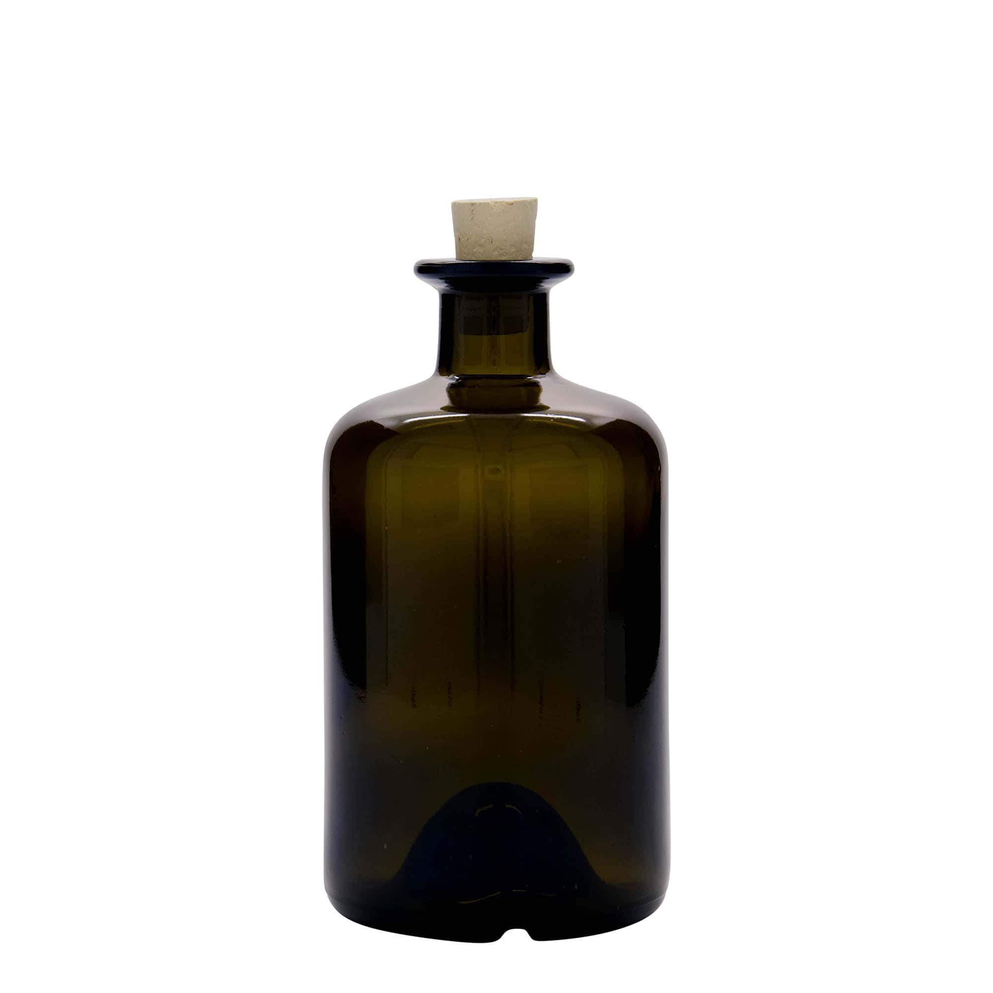Γυάλινο μπουκάλι φαρμακείου 500 ml, πράσινο αντικέ, στόμιο: φελλός