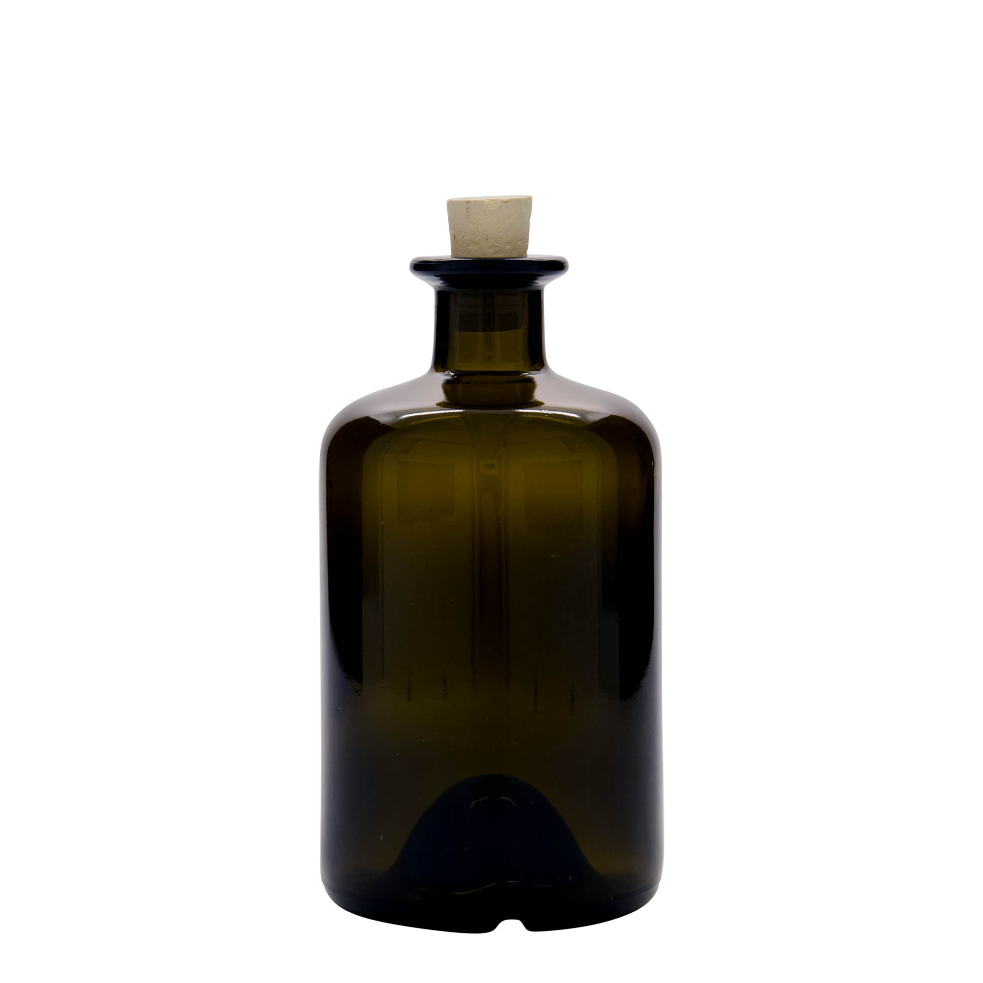 Γυάλινο μπουκάλι φαρμακείου 500 ml, πράσινο αντικέ, στόμιο: φελλός Γυάλινο μπουκάλι φαρμακείου 500 ml, πράσινο αντικέ, στόμιο: φελλός