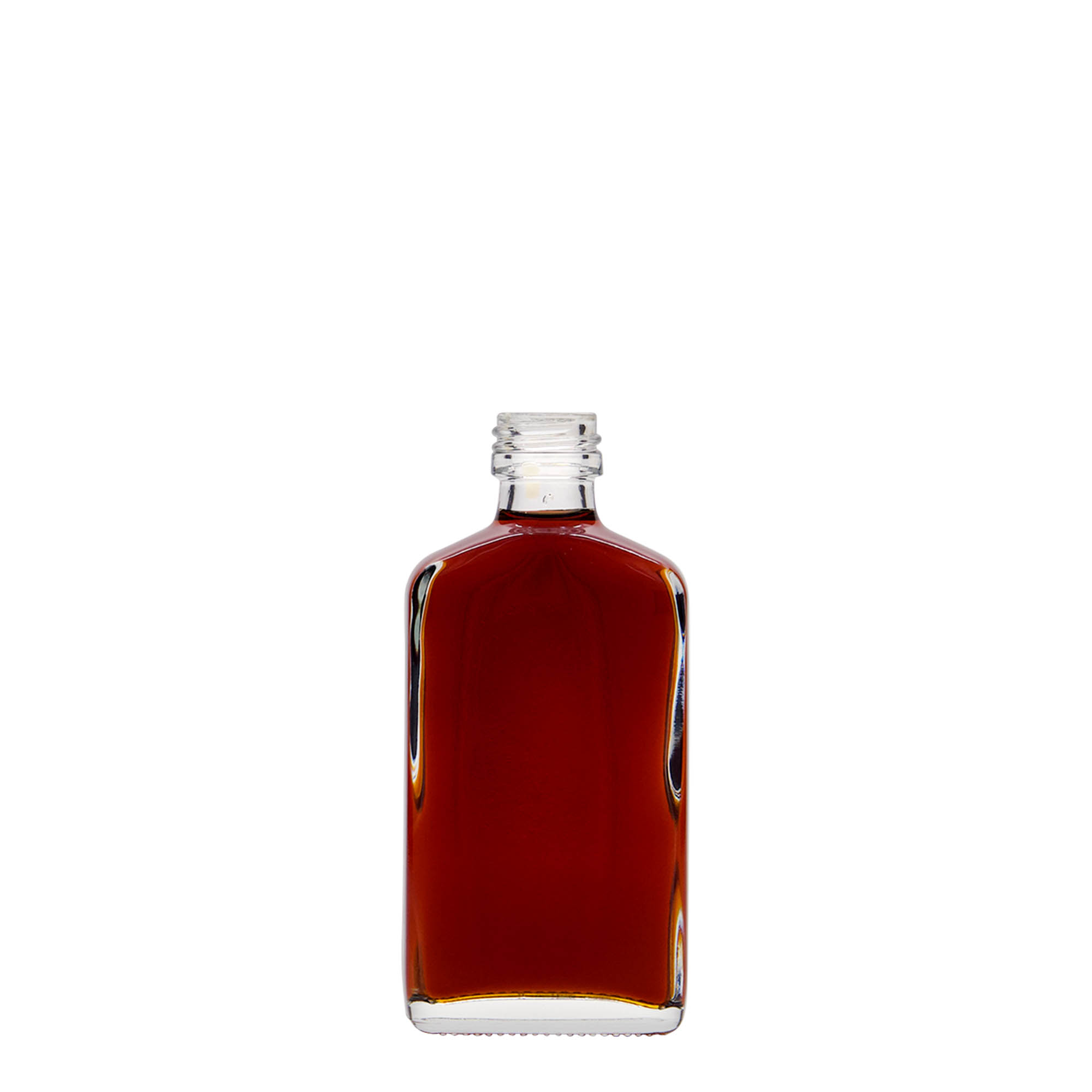 Φλασκί τσέπης 50 ml, ορθογώνιο, γυάλινο, στόμιο: PP 18 Φλασκί τσέπης 50 ml, ορθογώνιο, γυάλινο, στόμιο: PP 18