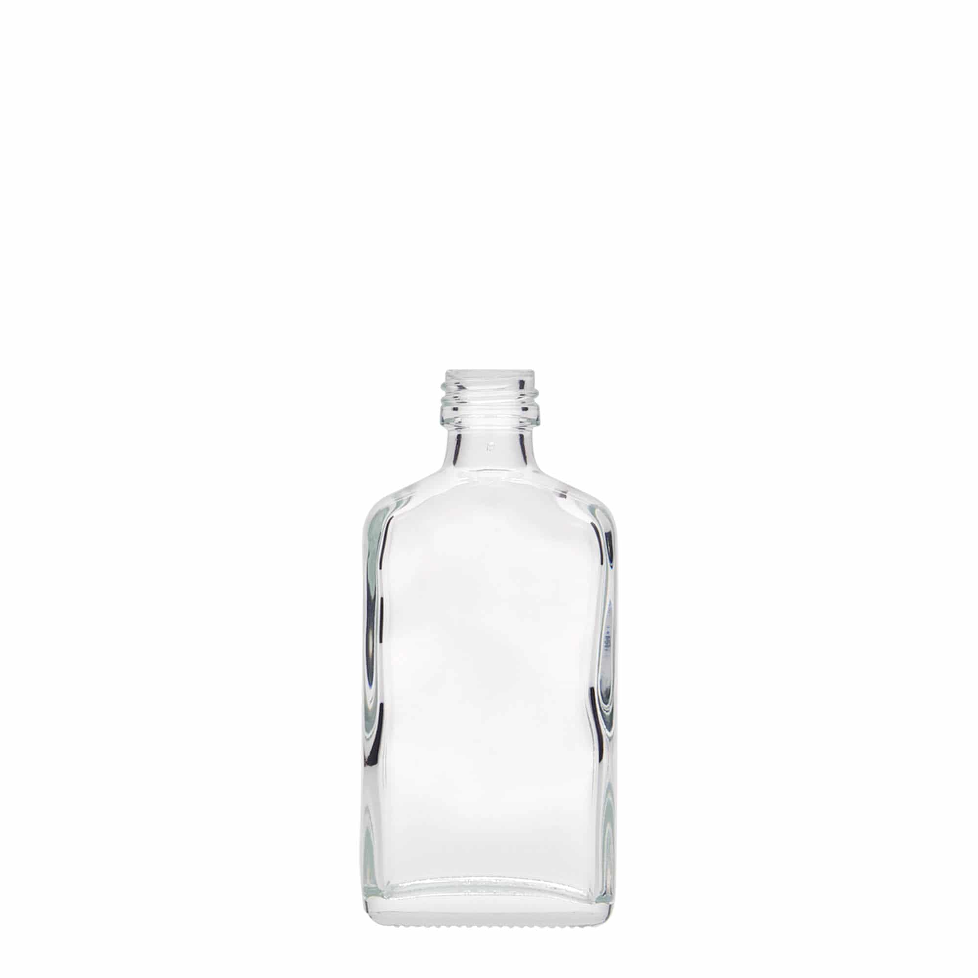 Φλασκί τσέπης 50 ml, ορθογώνιο, γυάλινο, στόμιο: PP 18 Φλασκί τσέπης 50 ml, ορθογώνιο, γυάλινο, στόμιο: PP 18