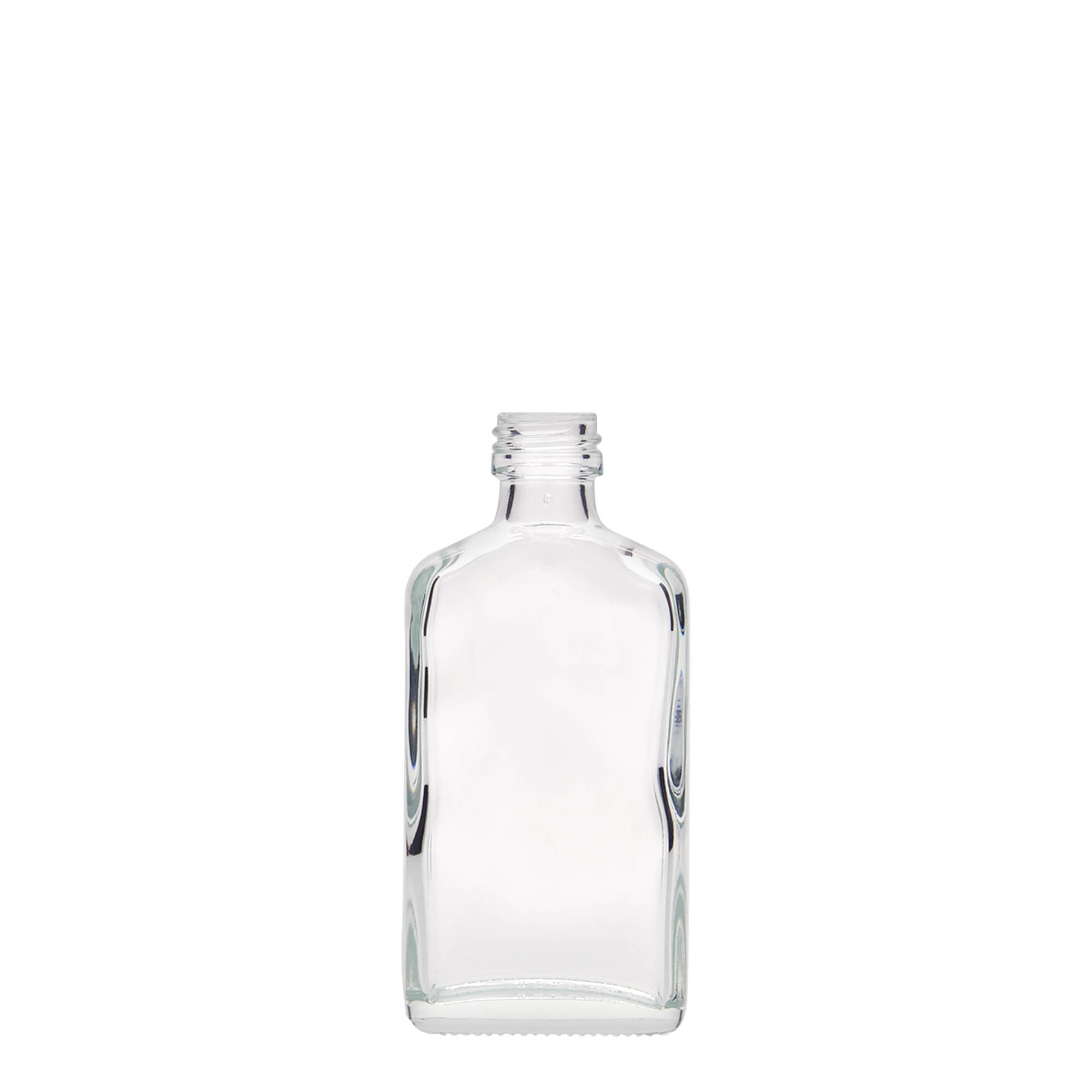 Φλασκί τσέπης 50 ml, ορθογώνιο, γυάλινο, στόμιο: PP 18 Φλασκί τσέπης 50 ml, ορθογώνιο, γυάλινο, στόμιο: PP 18