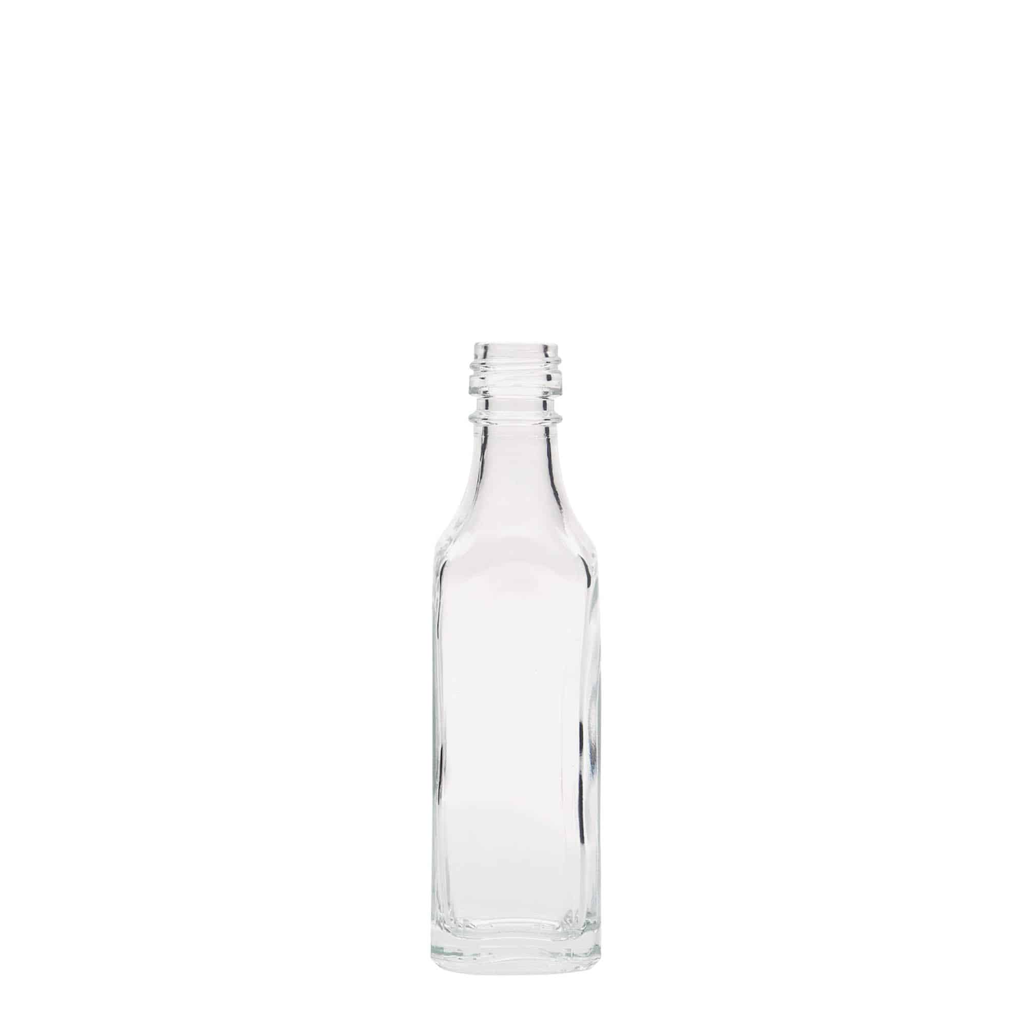 Γυάλινο μπουκάλι 'Siena' 50 ml, τετράγωνο, στόμιο: PP 18 Γυάλινο μπουκάλι 'Siena' 50 ml, τετράγωνο, στόμιο: PP 18