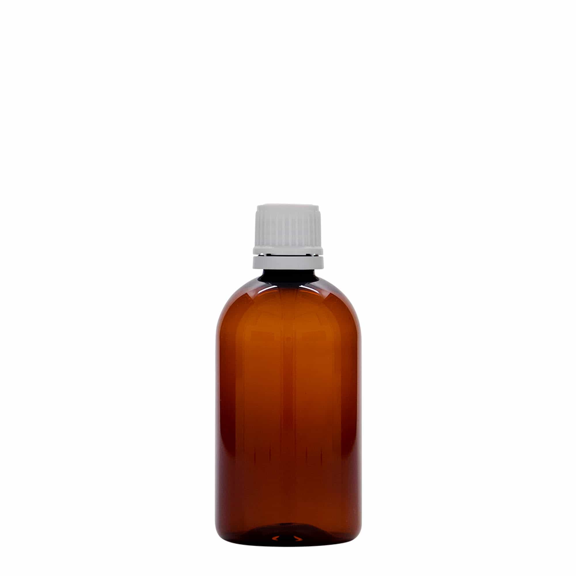 100 ml φιάλη PET για φαρμακευτικά 'Easy Living', καφέ, πλαστικό, στόμιο: DIN 18
