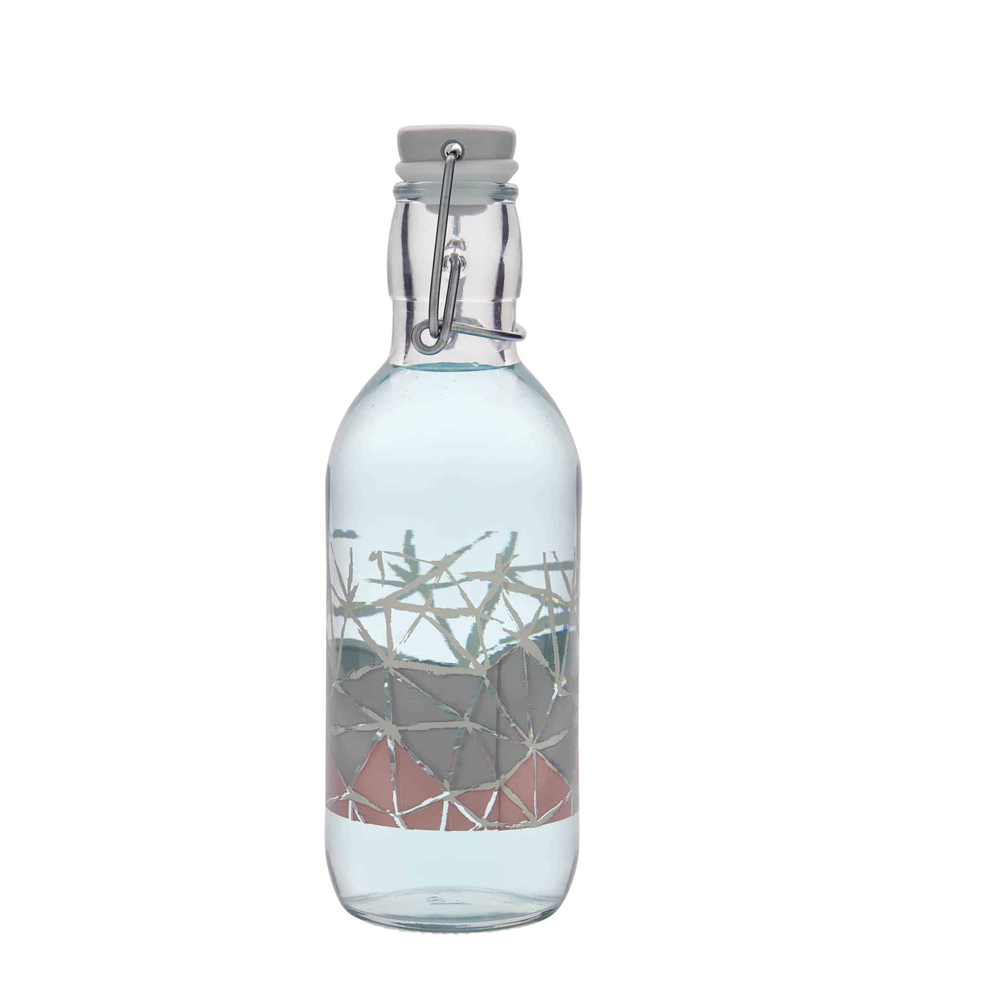 Γυάλινο μπουκάλι 'Emilia' 500 ml, σχέδιο: Manolibera rosa, στόμιο: μηχανικό πώμα