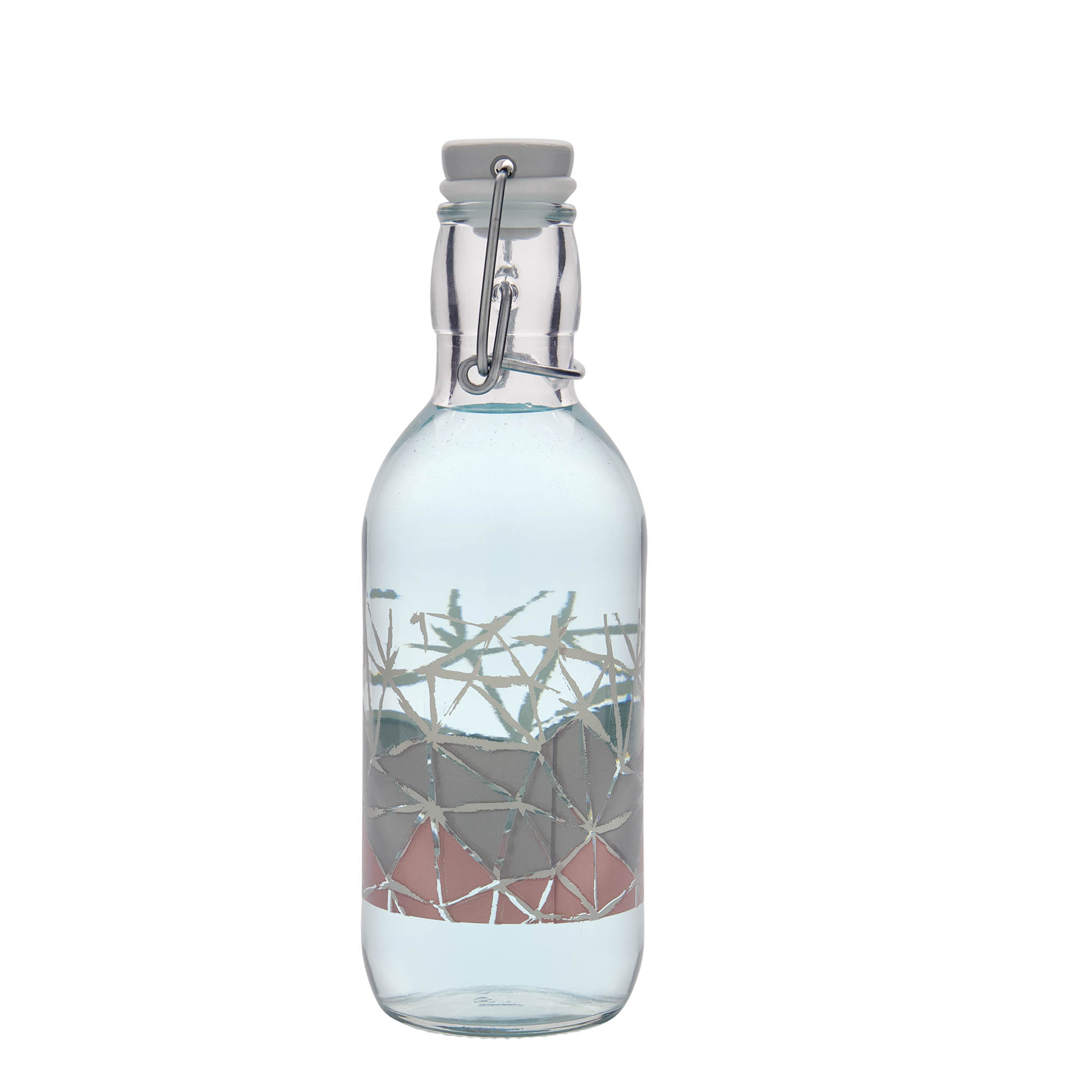 Γυάλινο μπουκάλι 'Emilia' 500 ml, σχέδιο: Manolibera rosa, στόμιο: μηχανικό πώμα