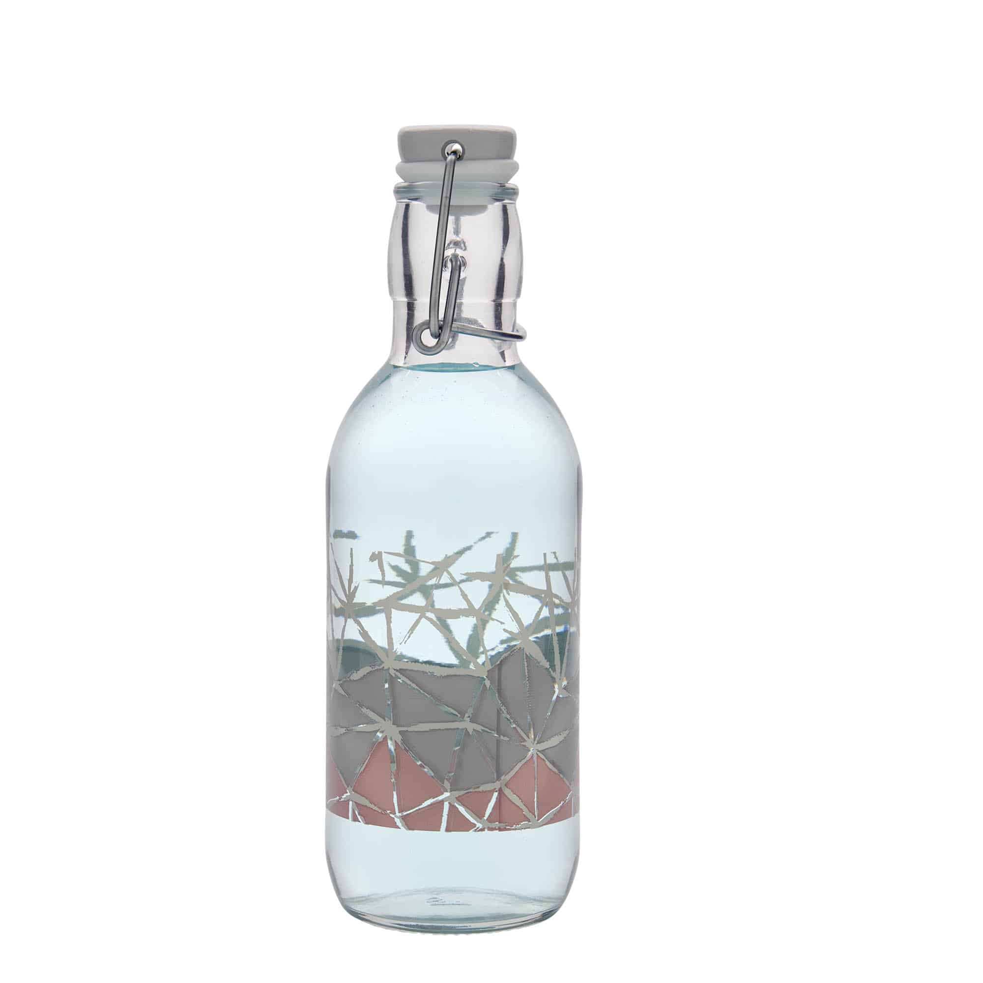 Γυάλινο μπουκάλι 'Emilia' 500 ml, σχέδιο: Manolibera rosa, στόμιο: μηχανικό πώμα