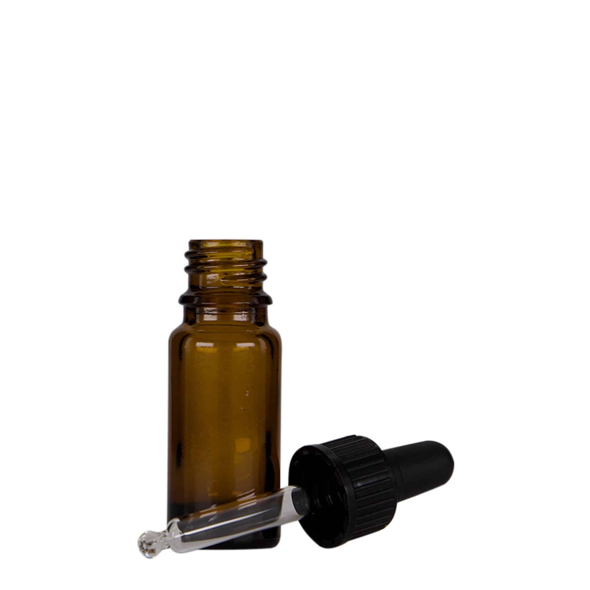 Μπουκάλι φαρμάκου με σταγονόμετρο 10 ml, γυάλινο, καφέ-μαύρο, στόμιο: DIN 18