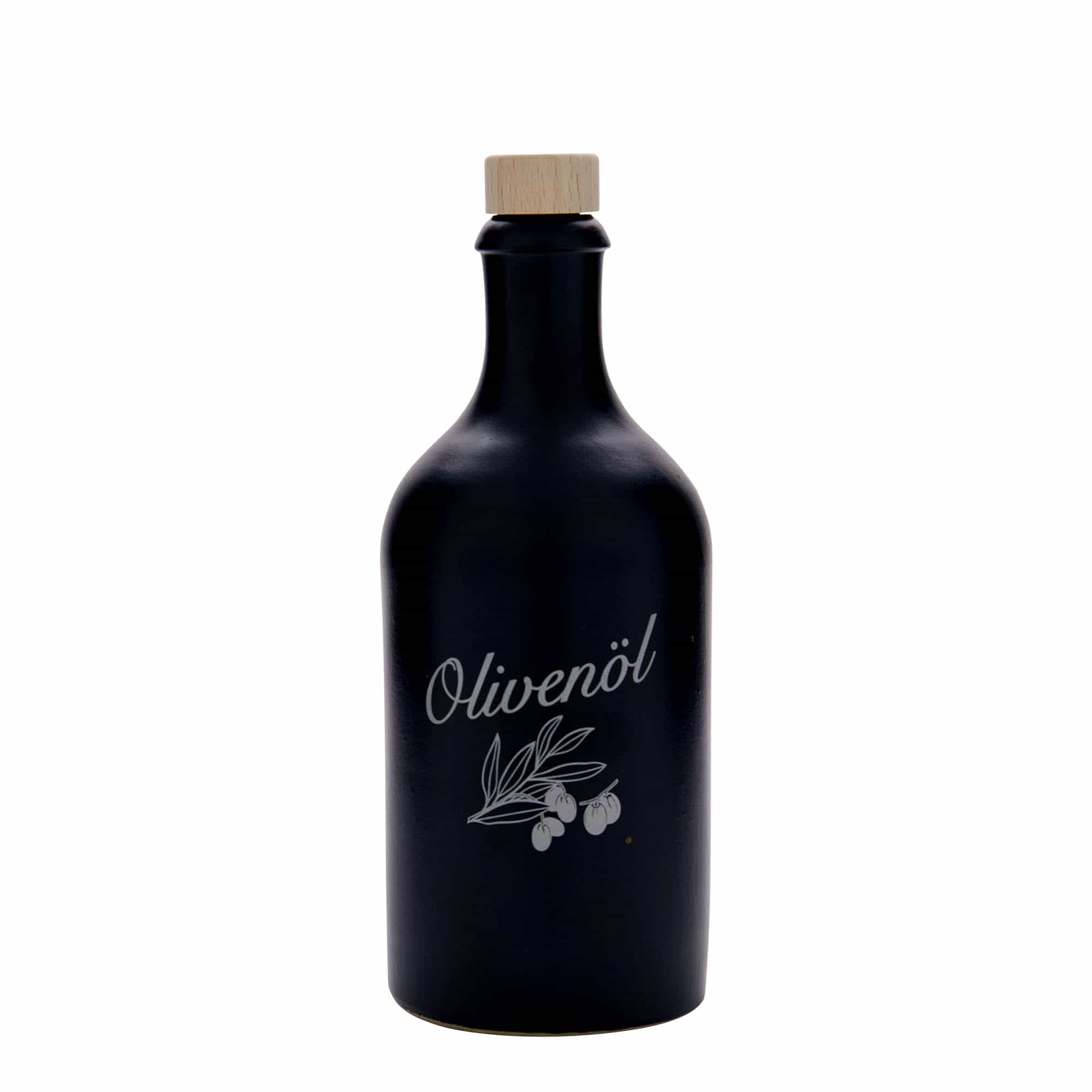 Κεραμικό μπουκάλι 500 ml, σχέδιο: ελαιόλαδο, κεραμικό, μαύρο, στόμιο: φελλός