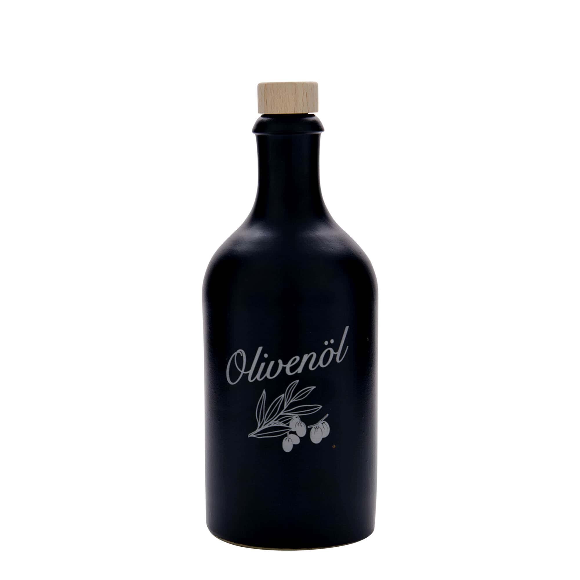 Κεραμικό μπουκάλι 500 ml, σχέδιο: ελαιόλαδο, κεραμικό, μαύρο, στόμιο: φελλός