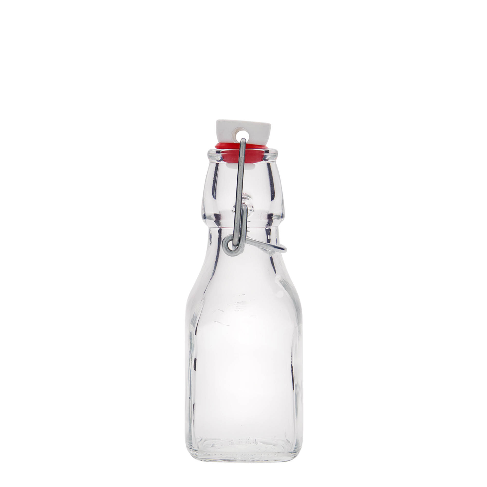 125 ml γυάλινο μπουκάλι 'Swing', τετράγωνο, στόμιο: κλείσιμο με μεταλλικό μπράτσο