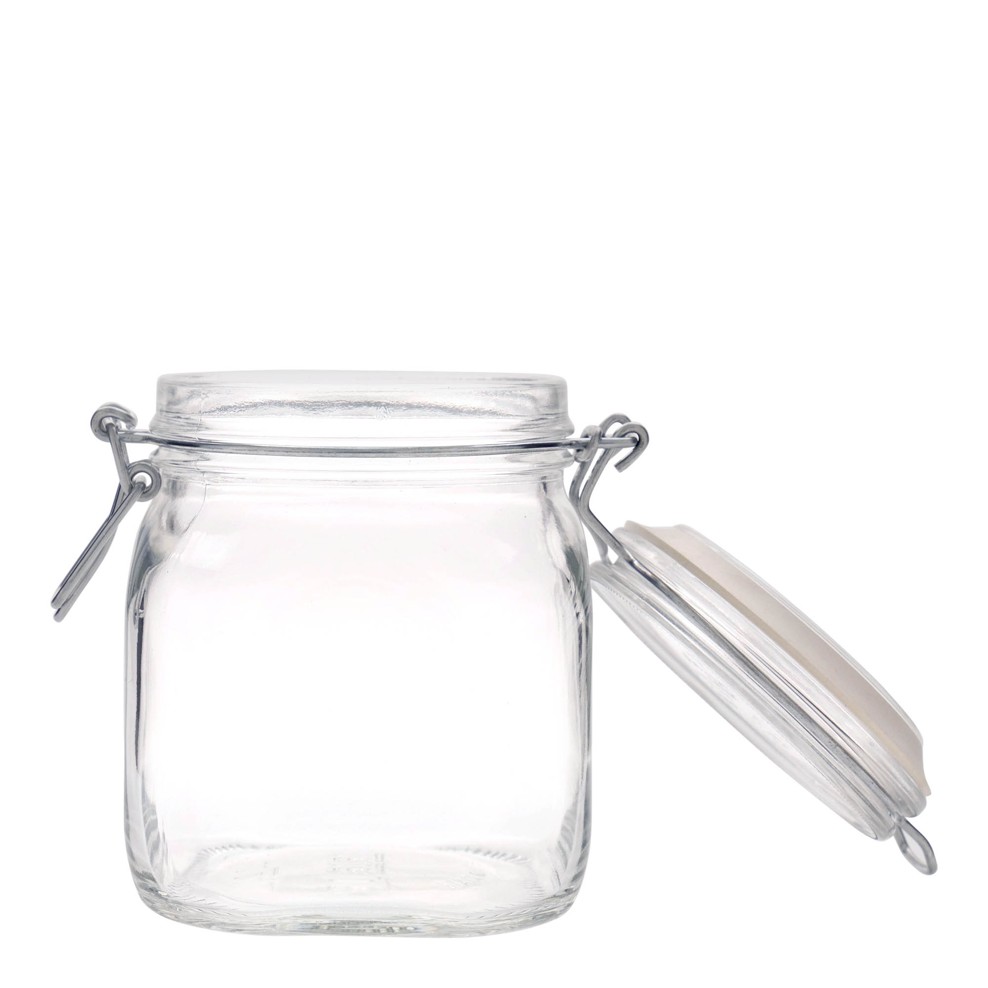 750 ml γυάλινο βάζο με σύρμα κλεισίματος 'Fido', τετράγωνο, άνοιγμα: κλείσιμο με σύρμα