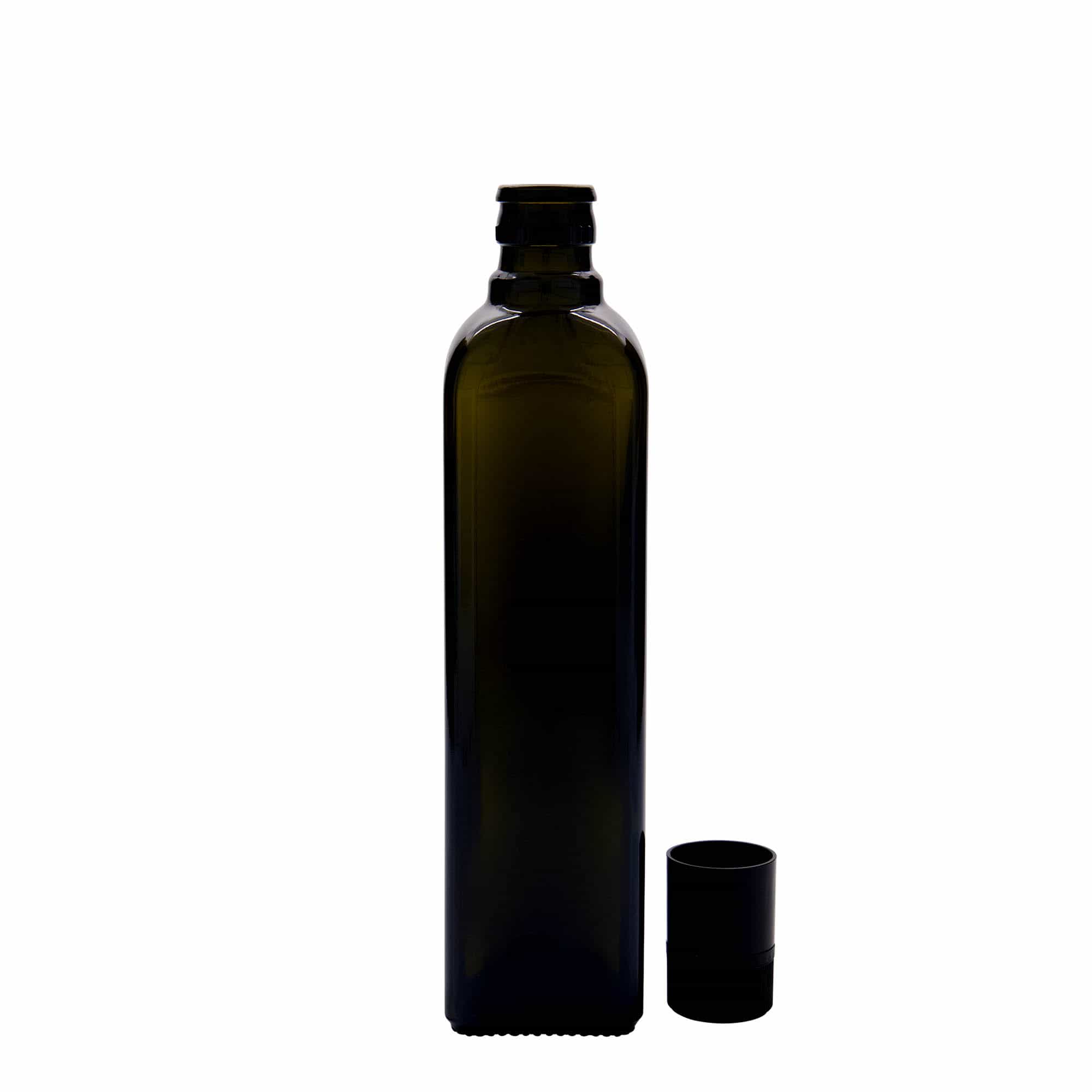 Μπουκάλι για ξίδι/λάδι 'Quadra' 500 ml, γυάλινο, τετράγωνο, πράσινο αντικέ, στόμιο: DOP