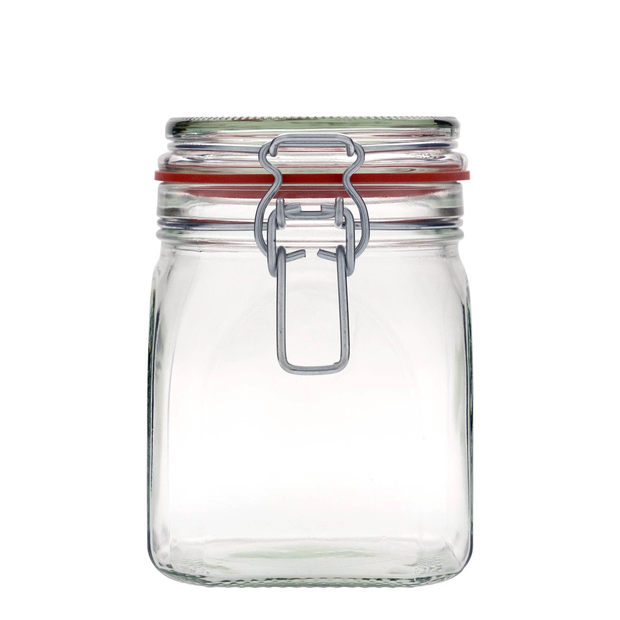 900 ml γυάλινο βάζο με μεταλλικό κλιπ, τετράγωνο, στόμιο: κλείσιμο με μεταλλικό κλιπ