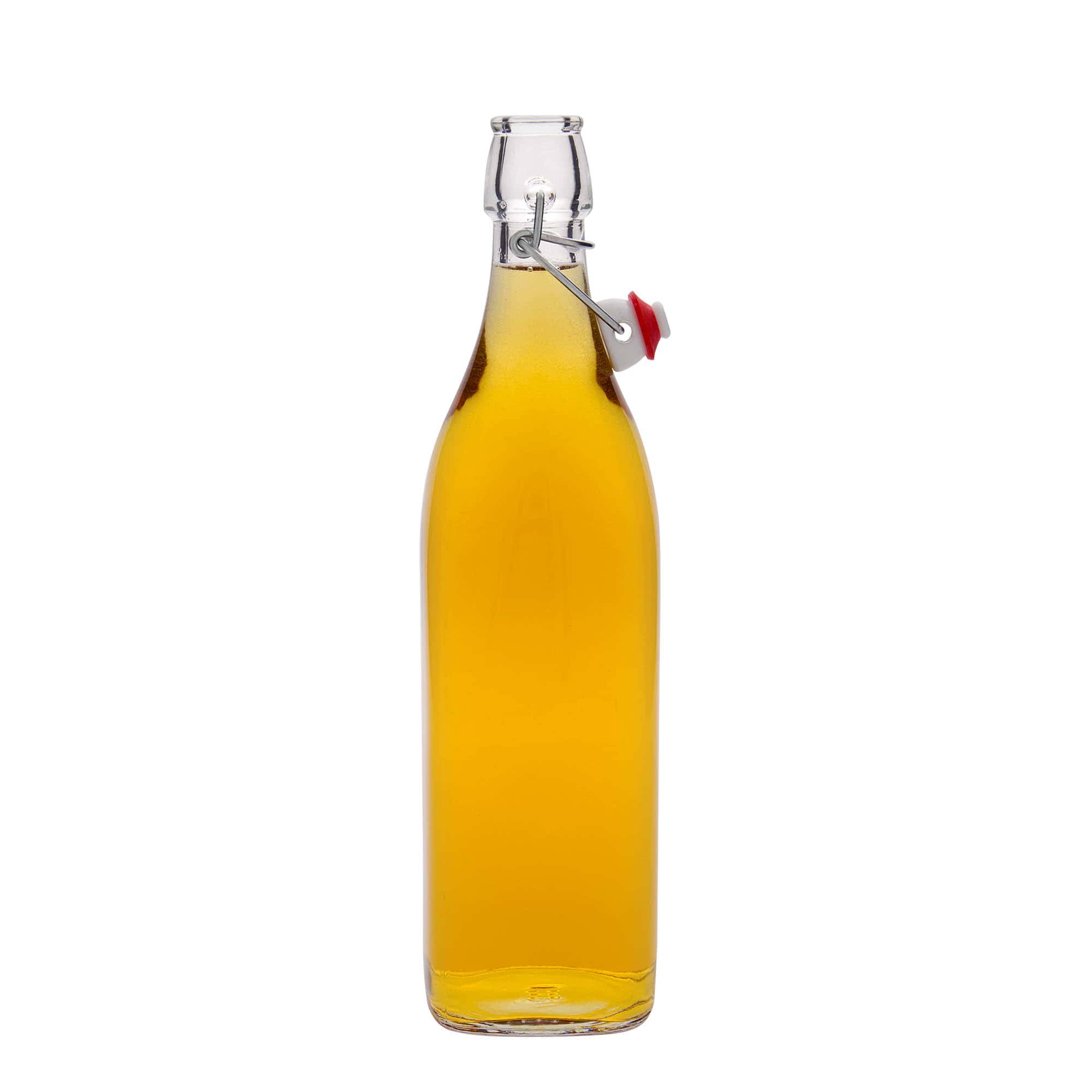 1.000 ml γυάλινο μπουκάλι 'Swing, τετράγωνο, στόμιο: κλείσιμο με μανταλάκι