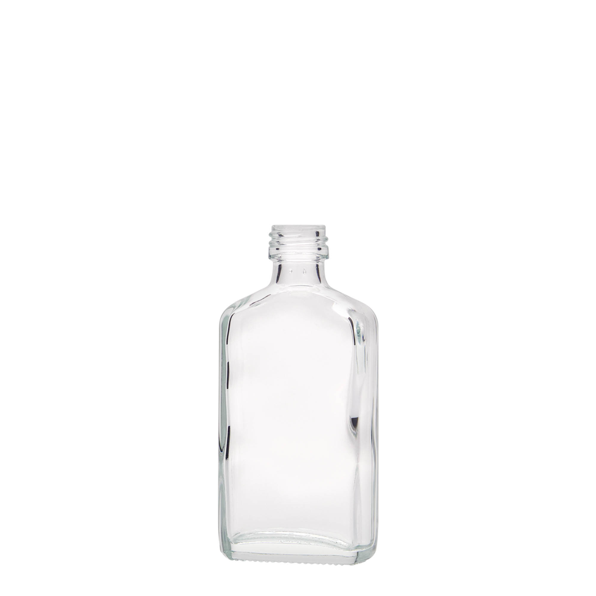 Φλασκί τσέπης 50 ml, ορθογώνιο, γυάλινο, στόμιο: PP 18 Φλασκί τσέπης 50 ml, ορθογώνιο, γυάλινο, στόμιο: PP 18