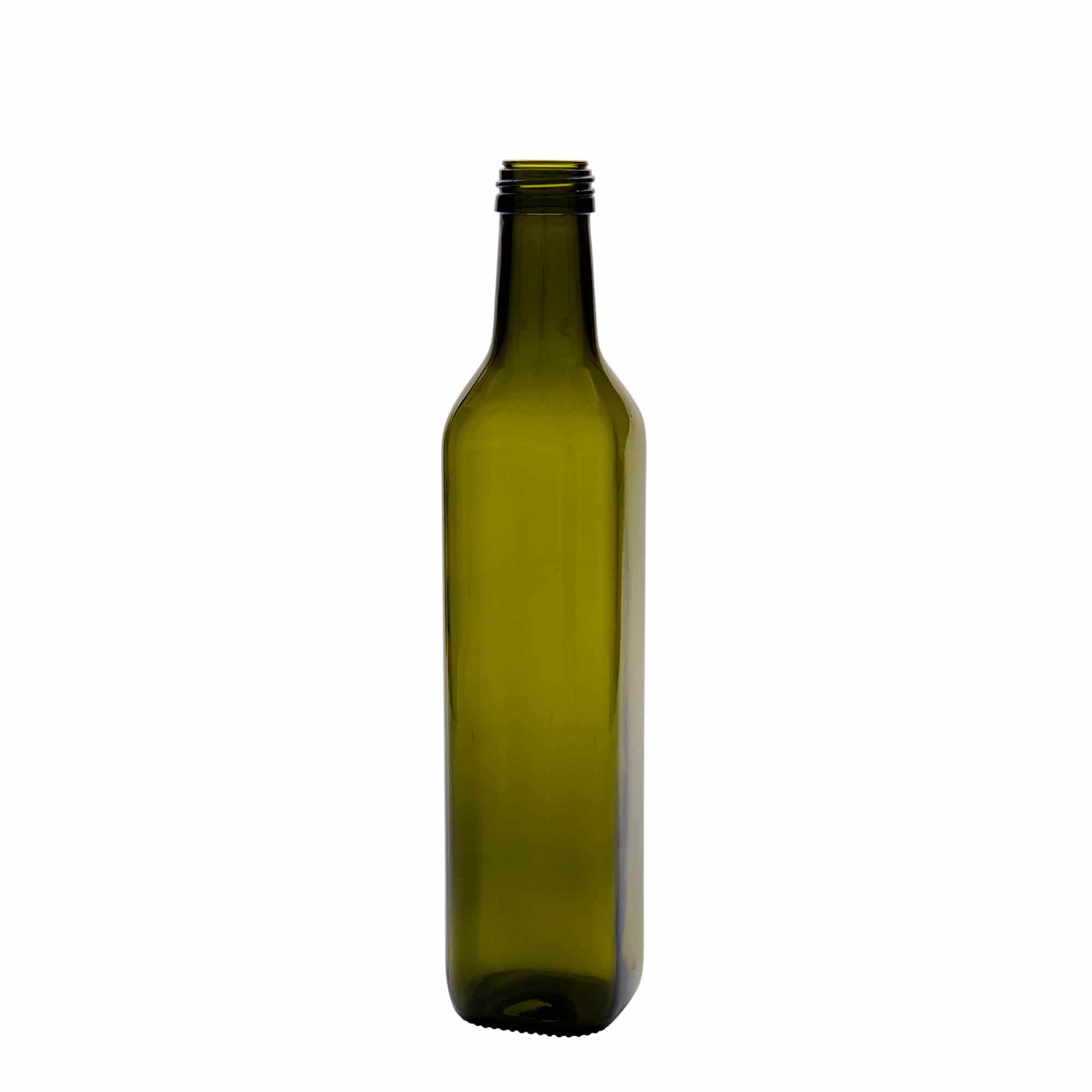 500 ml γυάλινο μπουκάλι 'Marasca', τετράγωνο, παλαιωμένο πράσινο, στόμιο: PP 31,5