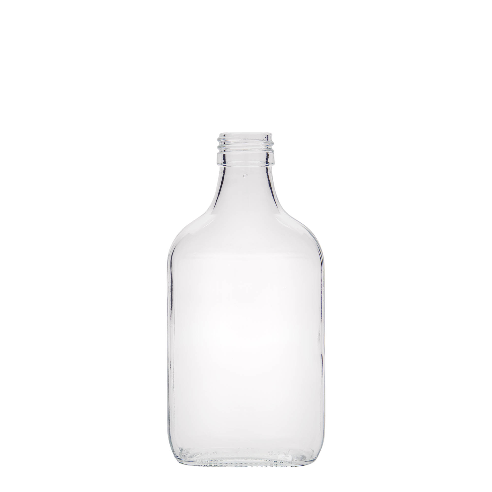 Φλασκί τσέπης 200 ml, ορθογώνιο, γυάλινο, στόμιο: PP 28 Φλασκί τσέπης 200 ml, ορθογώνιο, γυάλινο, στόμιο: PP 28