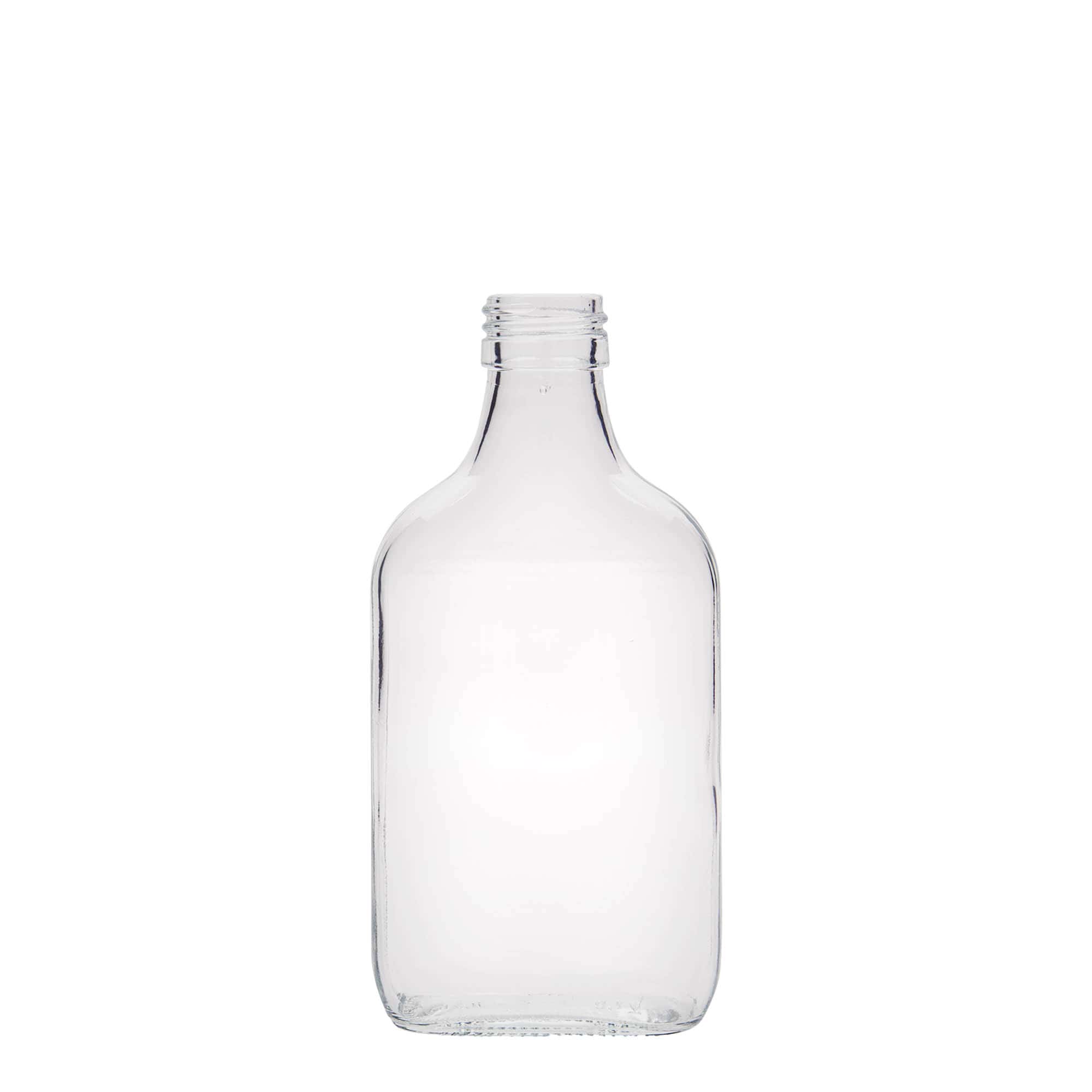 200 ml φιάλη τσέπης, ορθογώνια, γυάλινη, στόμιο: PP 28