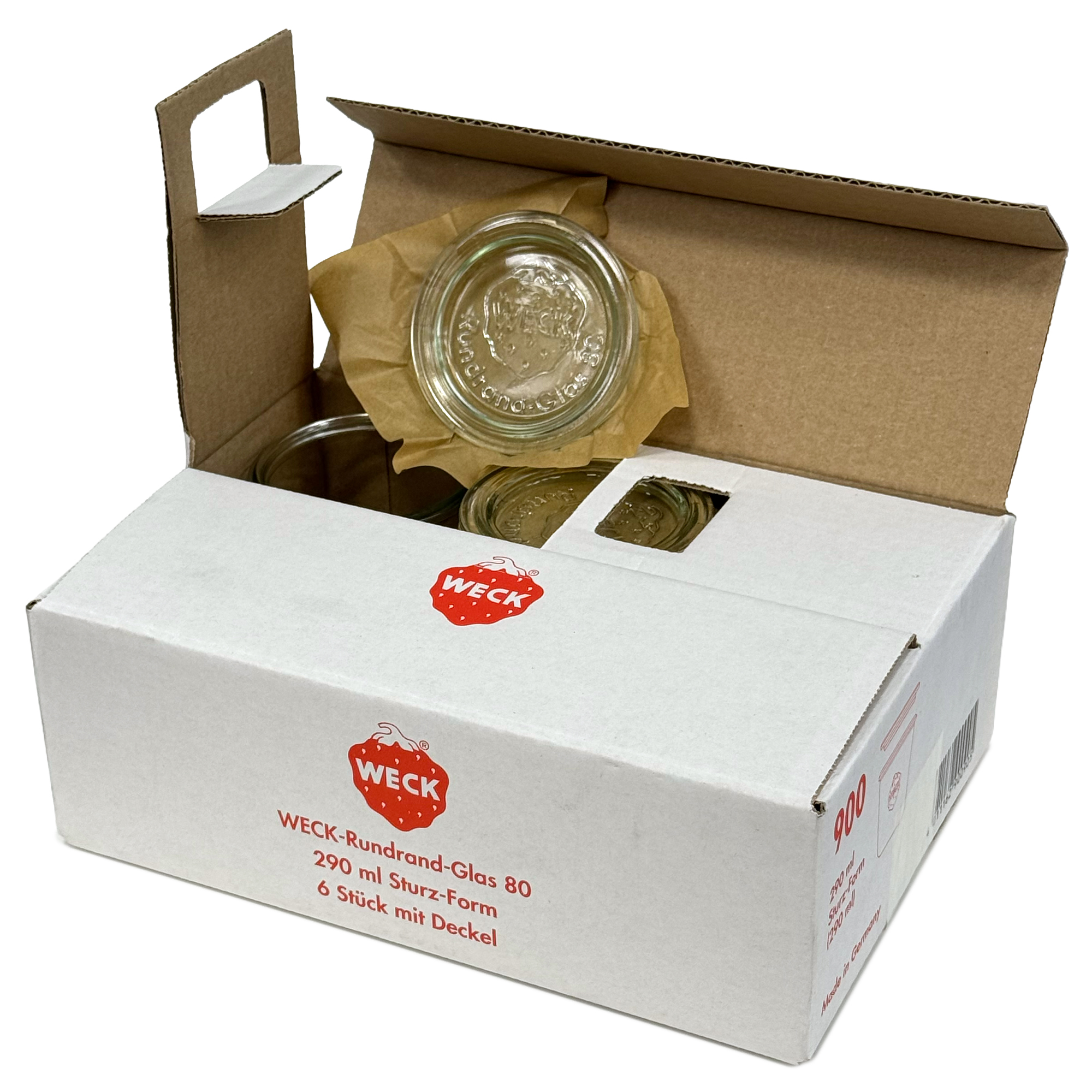 6x Ψηλό κυλινδρικό βάζο WECK 290 ml με γυάλινο καπάκι RR 80