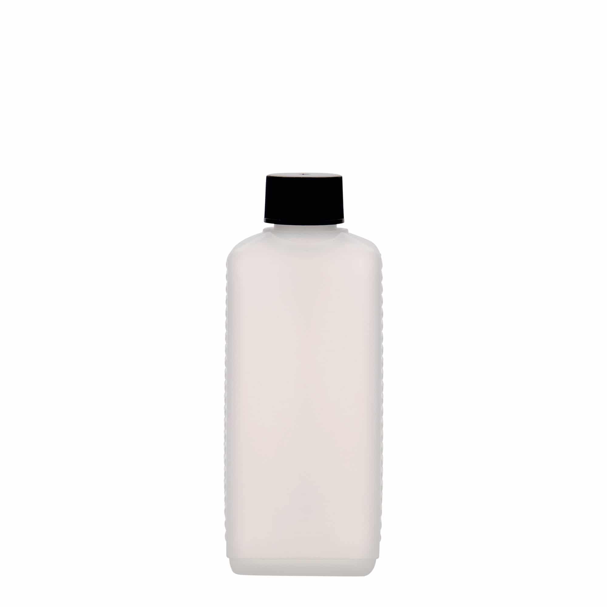 Ορθογώνιο μπουκάλι 250 ml, πλαστικό HDPE, φυσικό χρώμα, στόμιο: DIN 25 EPE