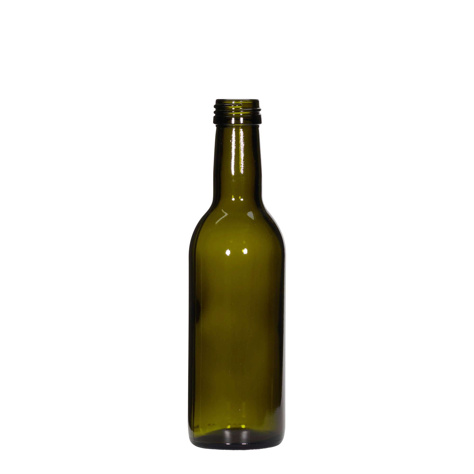 250 ml Glasflasche 'Bordeaux', antikgrün, Mündung: PP 28