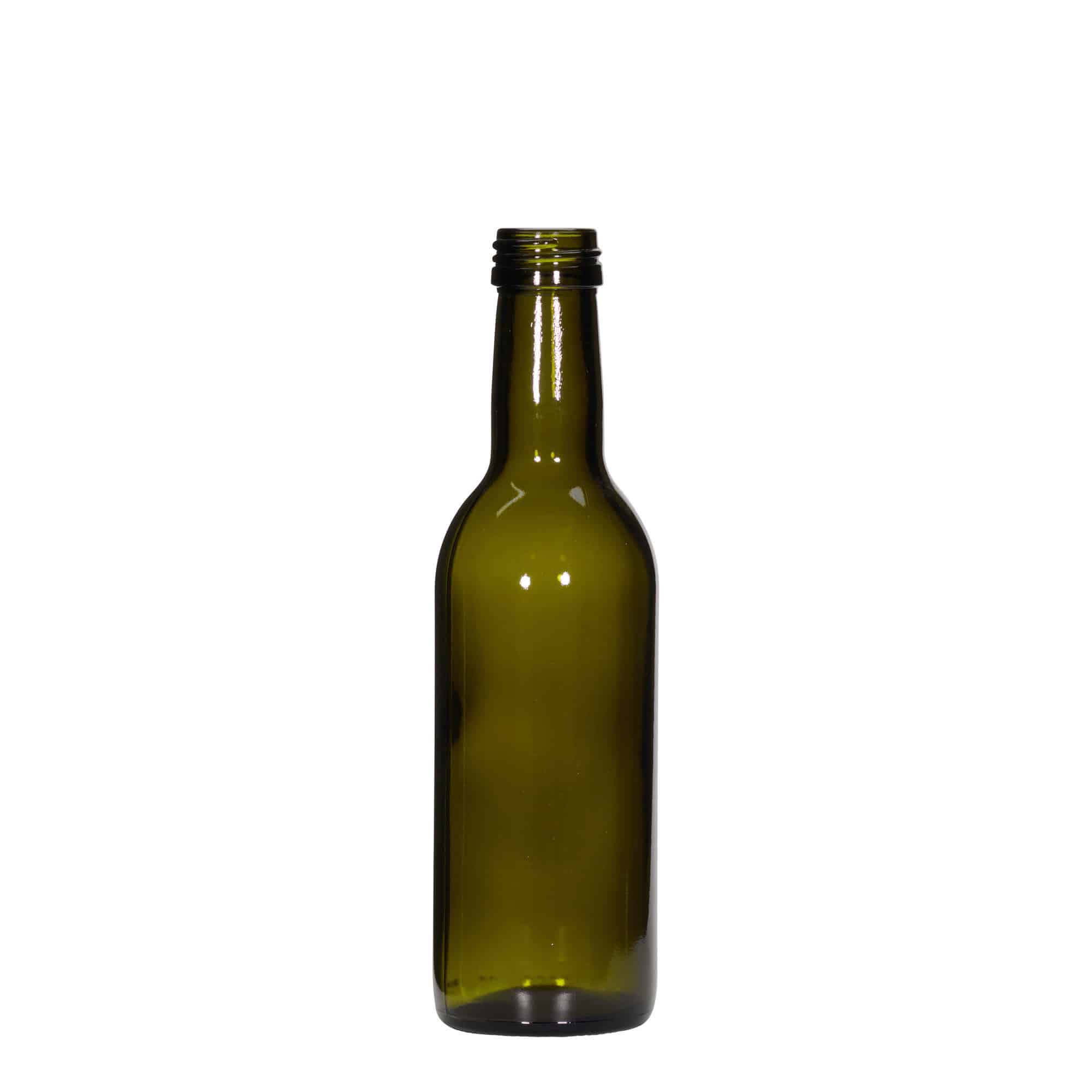 250 ml γυάλινο μπουκάλι 'Bordeaux', παλαιωμένο πράσινο, στόμιο: PP 28