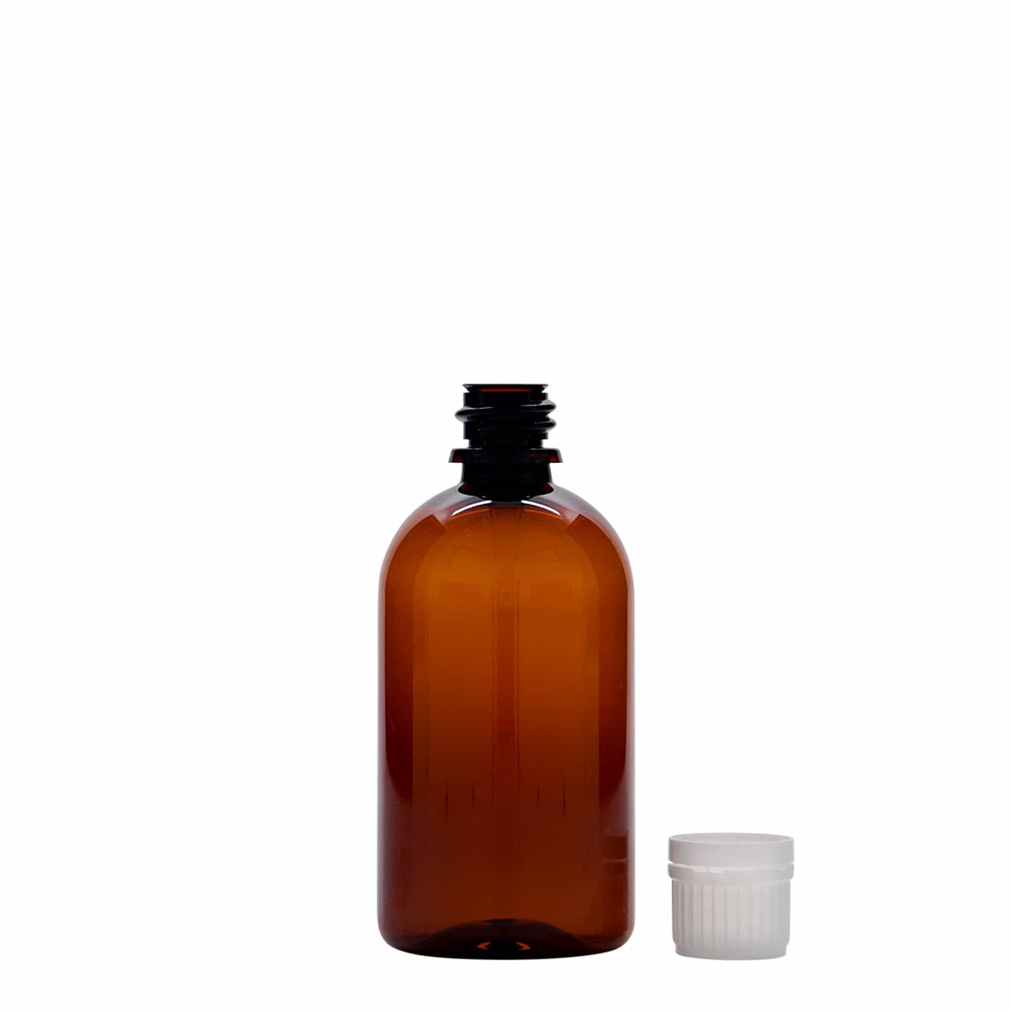 100 ml φιάλη PET για φαρμακευτικά 'Easy Living', καφέ, πλαστικό, στόμιο: DIN 18