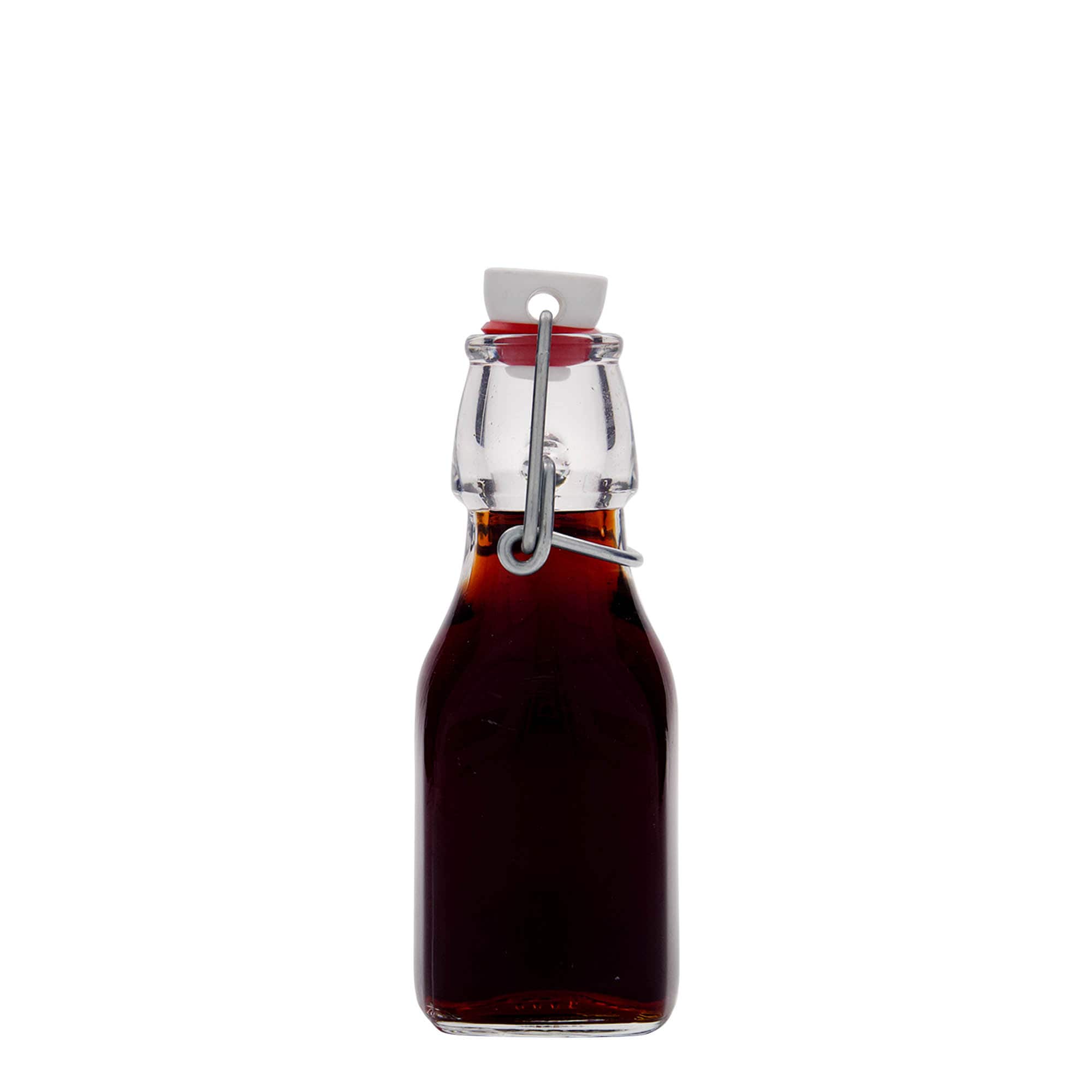 125 ml γυάλινο μπουκάλι 'Swing', τετράγωνο, στόμιο: κλείσιμο με μεταλλικό μπράτσο