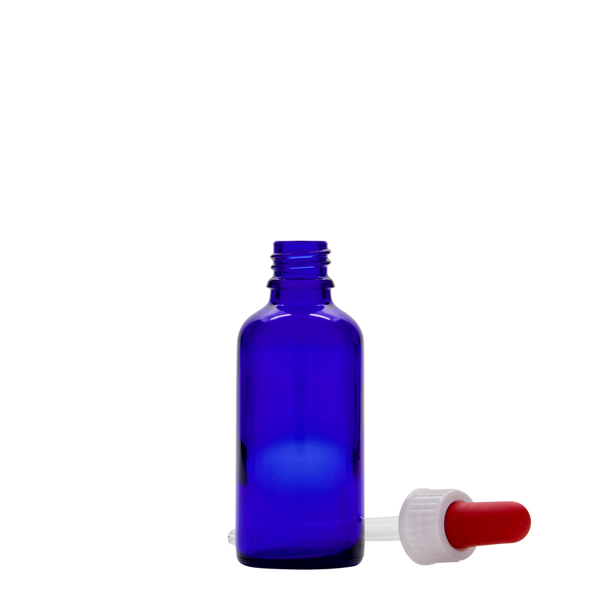 Μπουκάλι φαρμάκου με σταγονόμετρο 50 ml, γυάλινο, μπλε ρουά-κόκκινο, στόμιο: DIN 18