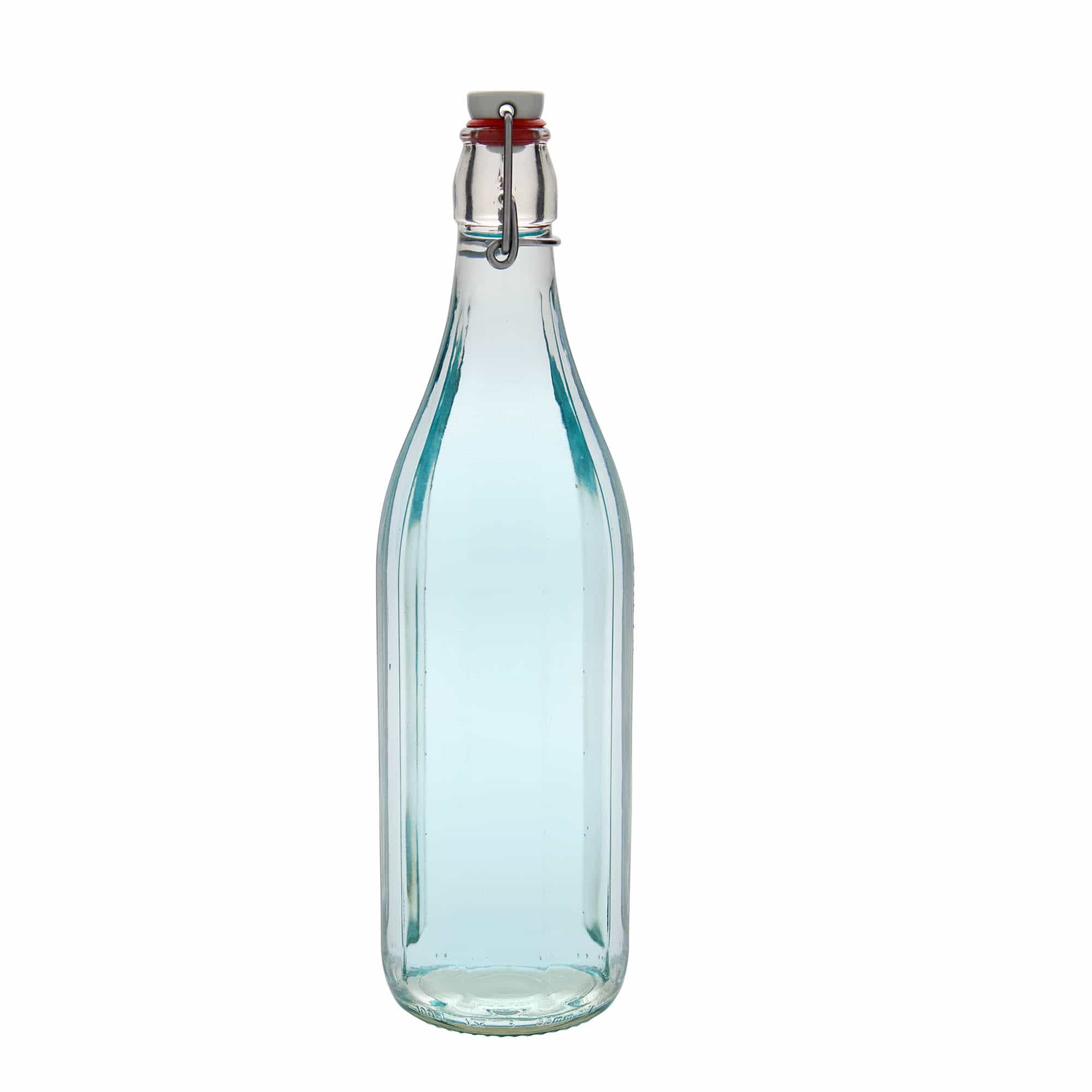 1.000 ml γυάλινο μπουκάλι 'Bravo', δεκαγωνικό, στόμιο: κλείσιμο με μπρούτζινο κλιπ