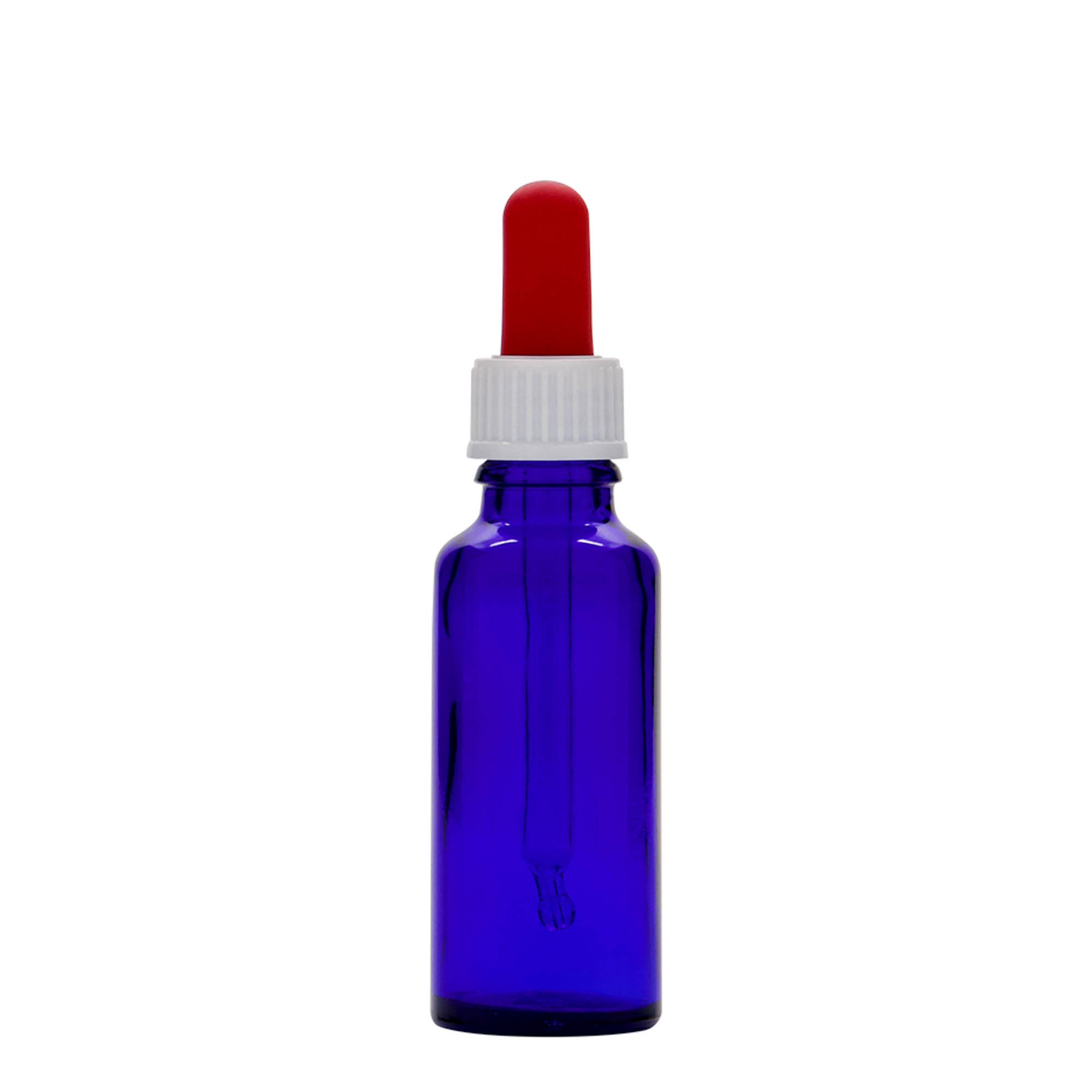 Μπουκάλι φαρμάκου με σταγονόμετρο 30 ml, γυάλινο, μπλε ρουά-κόκκινο, στόμιο: DIN 18
