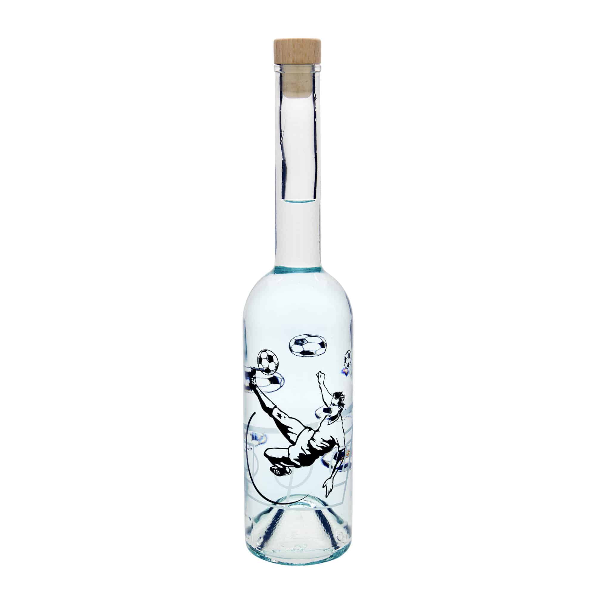 500 ml γυάλινο μπουκάλι 'Opera', θέμα: ποδοσφαιριστής, στόμιο: φελλός