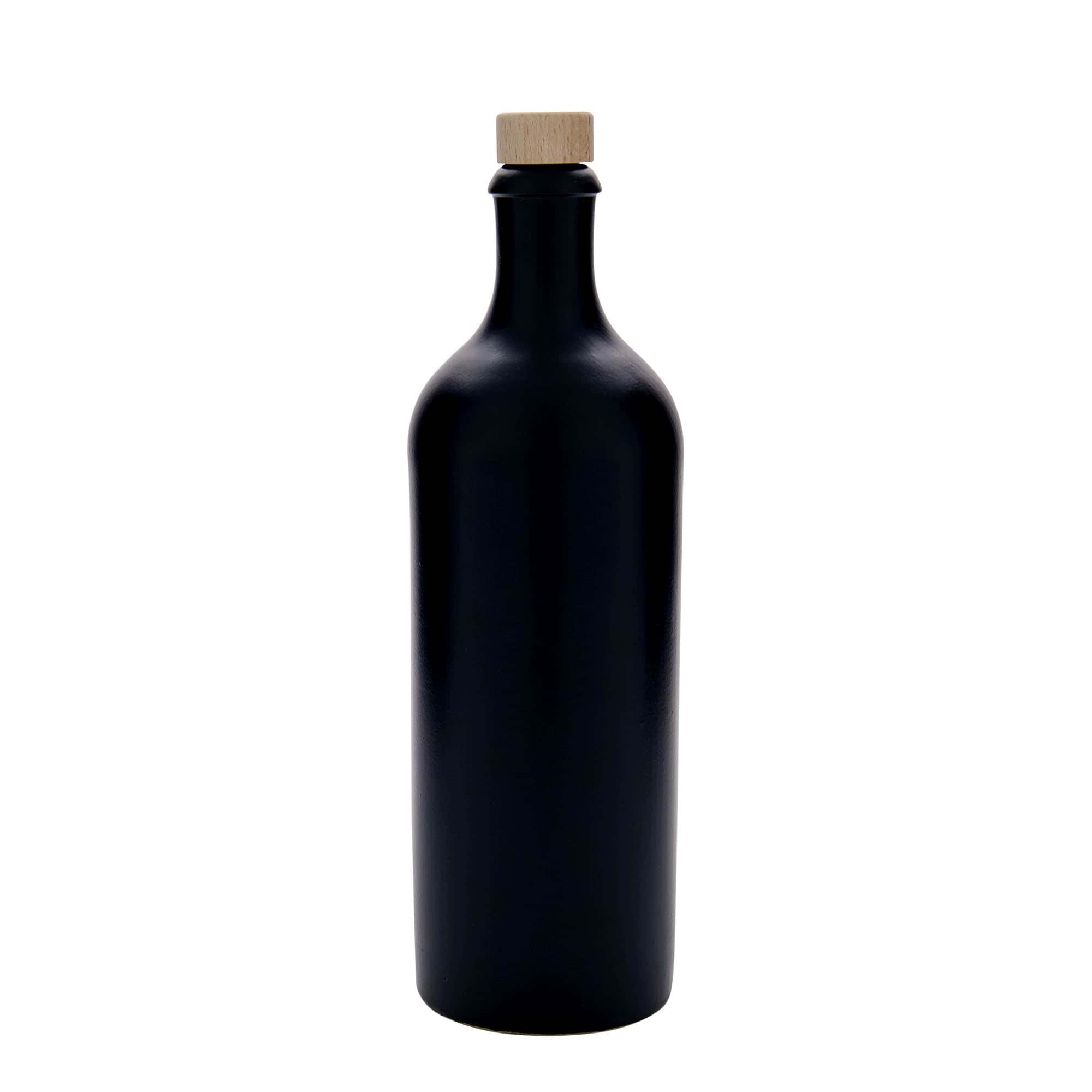 Κεραμικό μπουκάλι 750 ml, κεραμικό, μαύρο, στόμιο: φελλός