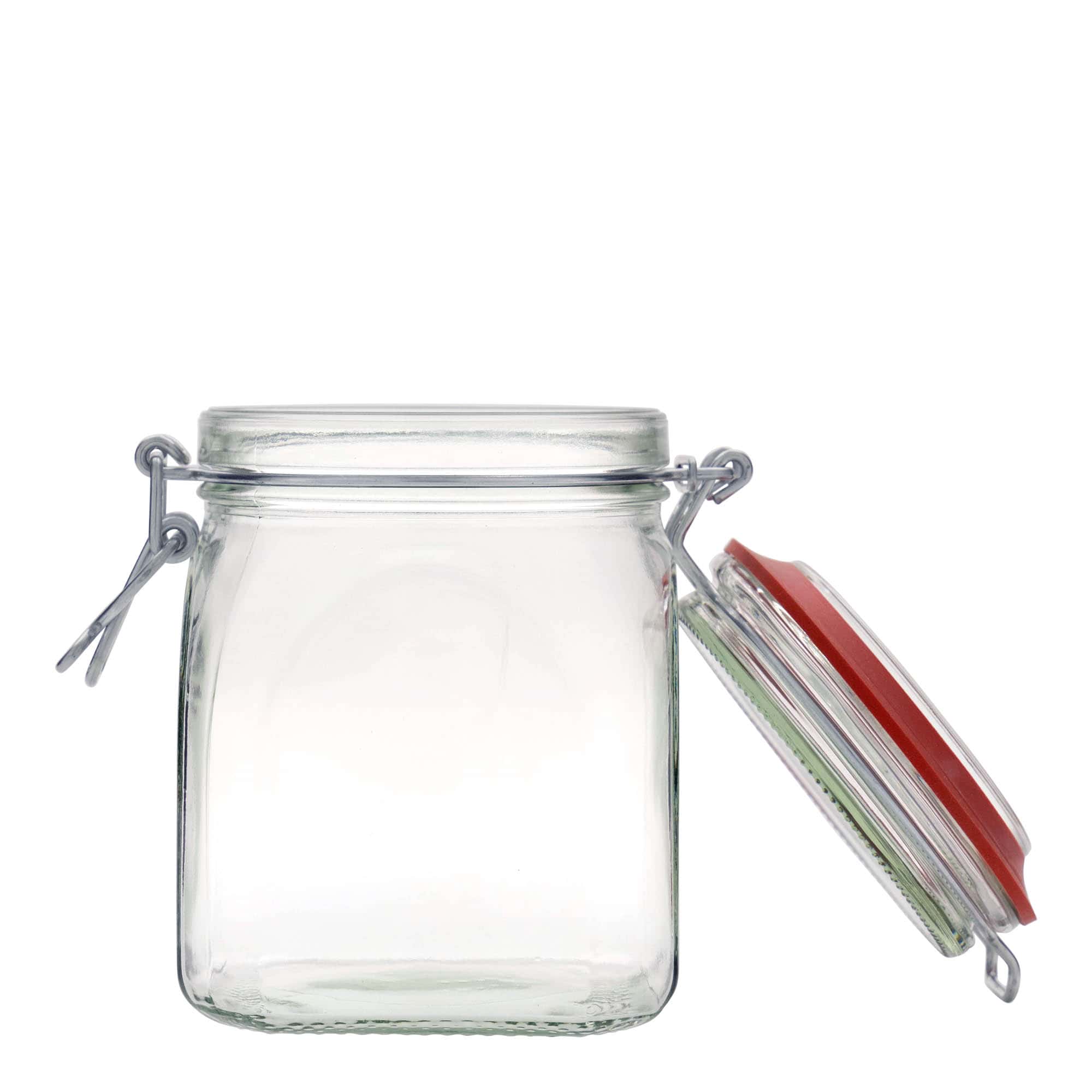 900 ml γυάλινο βάζο με μεταλλικό κλιπ, τετράγωνο, στόμιο: κλείσιμο με μεταλλικό κλιπ
