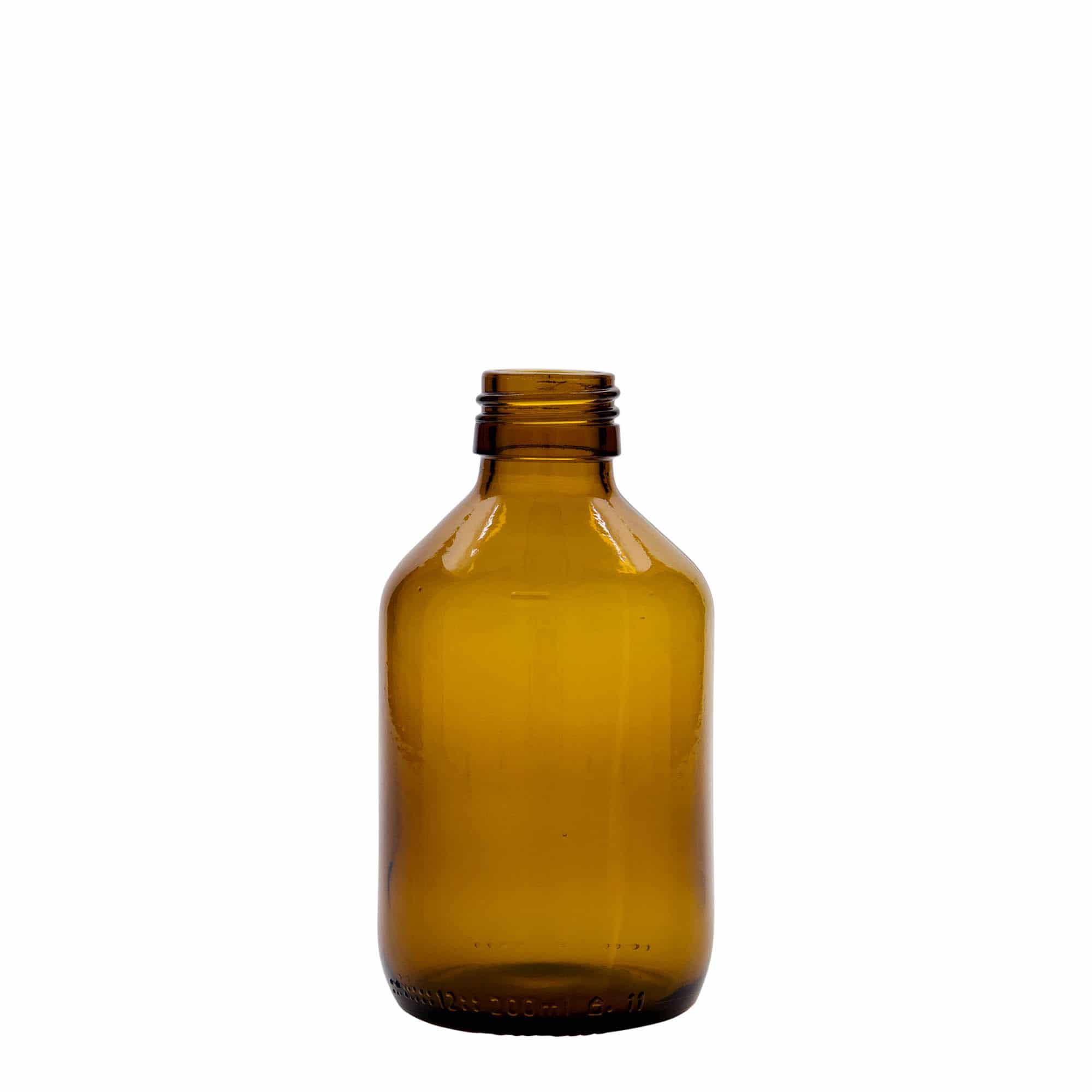 Μπουκάλι φαρμάκου 200 ml, καφέ, γυάλινο, στόμιο: PP 28 Μπουκάλι φαρμάκου 200 ml, καφέ, γυάλινο, στόμιο: PP 28