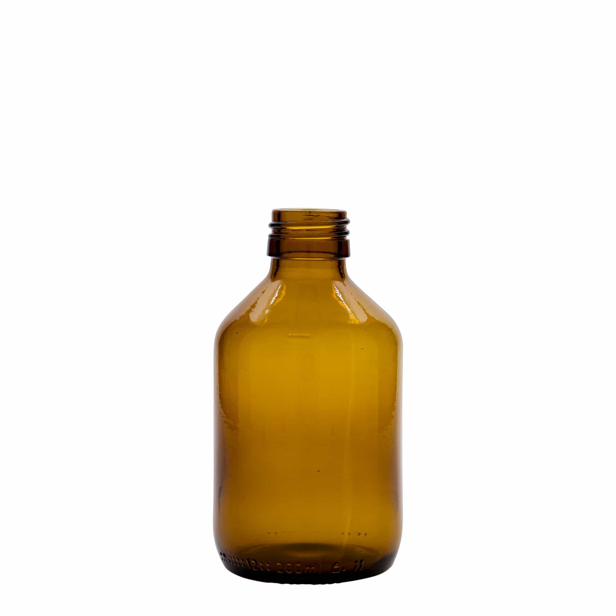 200 ml φιαλίδιο φαρμάκου, καφέ, γυαλί, στόμιο: PP 28