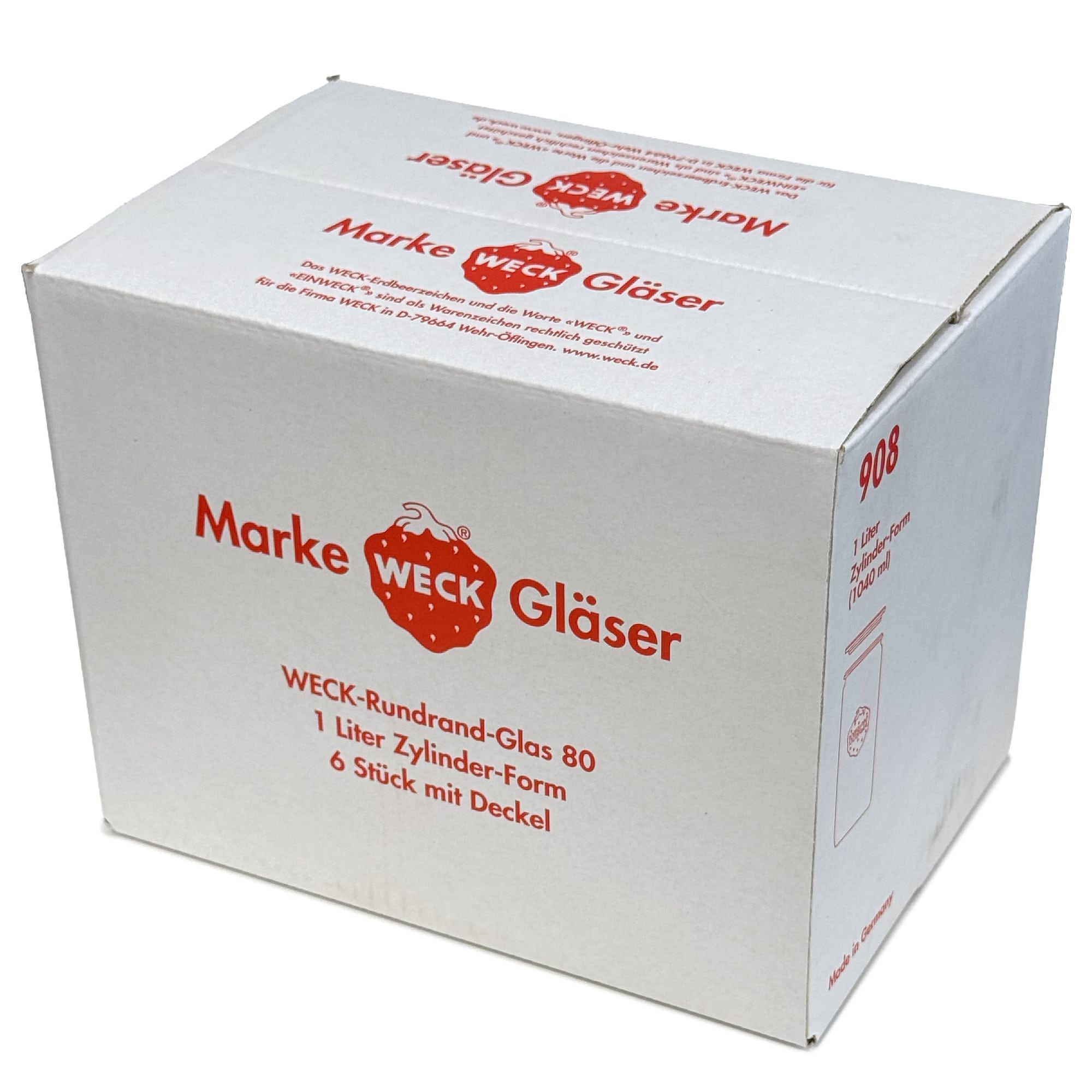 6x Κυλινδρικό βάζο WECK 1040 ml με γυάλινο καπάκι RR 80
