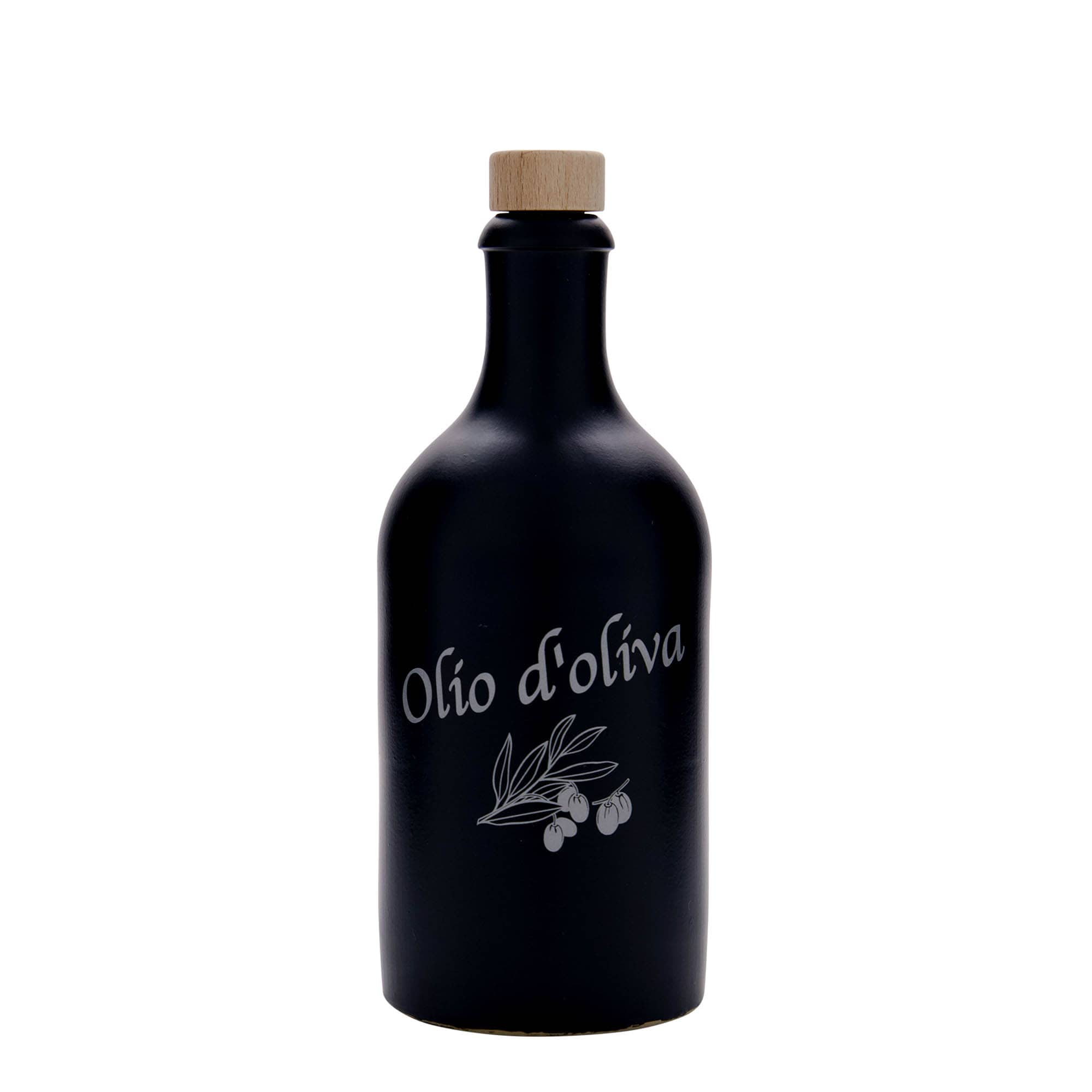 Κεραμικό μπουκάλι 500 ml, σχέδιο: Olio d'Oliva, κεραμικό, μαύρο, στόμιο: φελλός