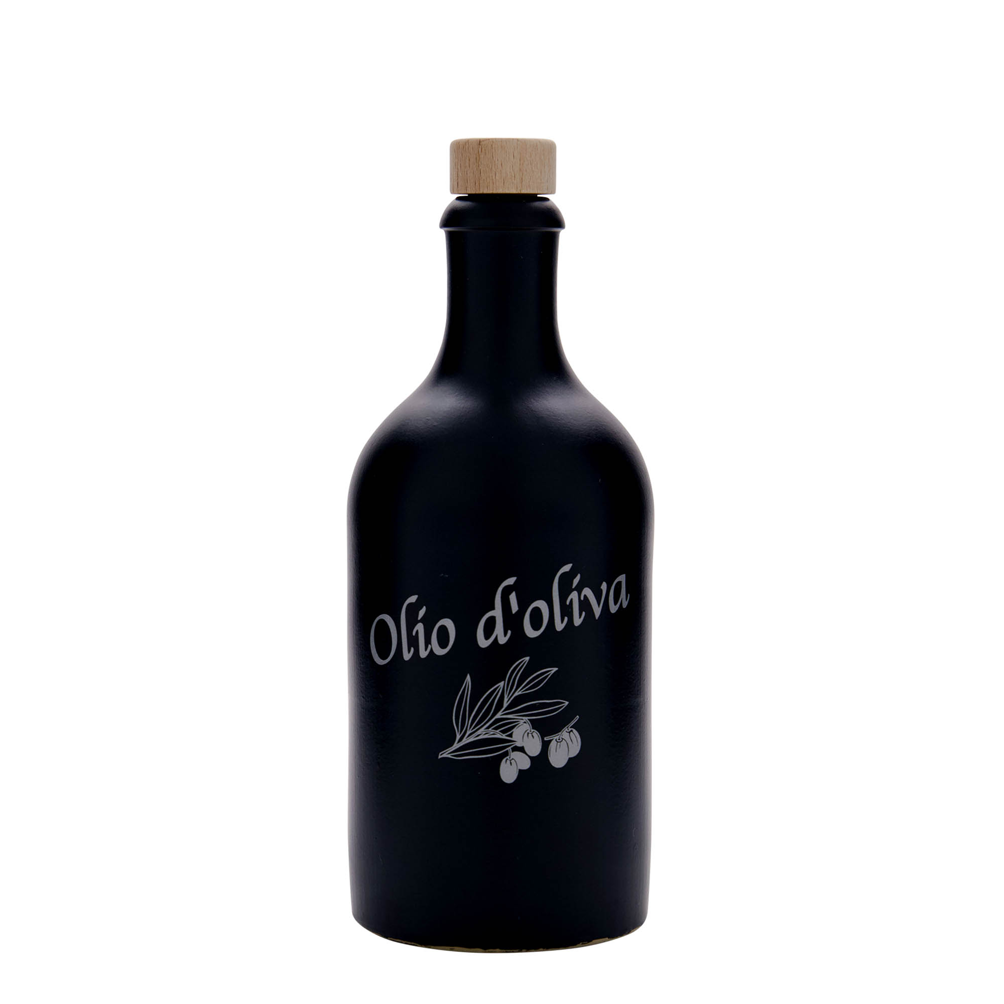 Κεραμικό μπουκάλι 500 ml, σχέδιο: Olio d'Oliva, κεραμικό, μαύρο, στόμιο: φελλός Κεραμικό μπουκάλι 500 ml, σχέδιο: Olio d'Oliva, κεραμικό, μαύρο, στόμιο: φελλός