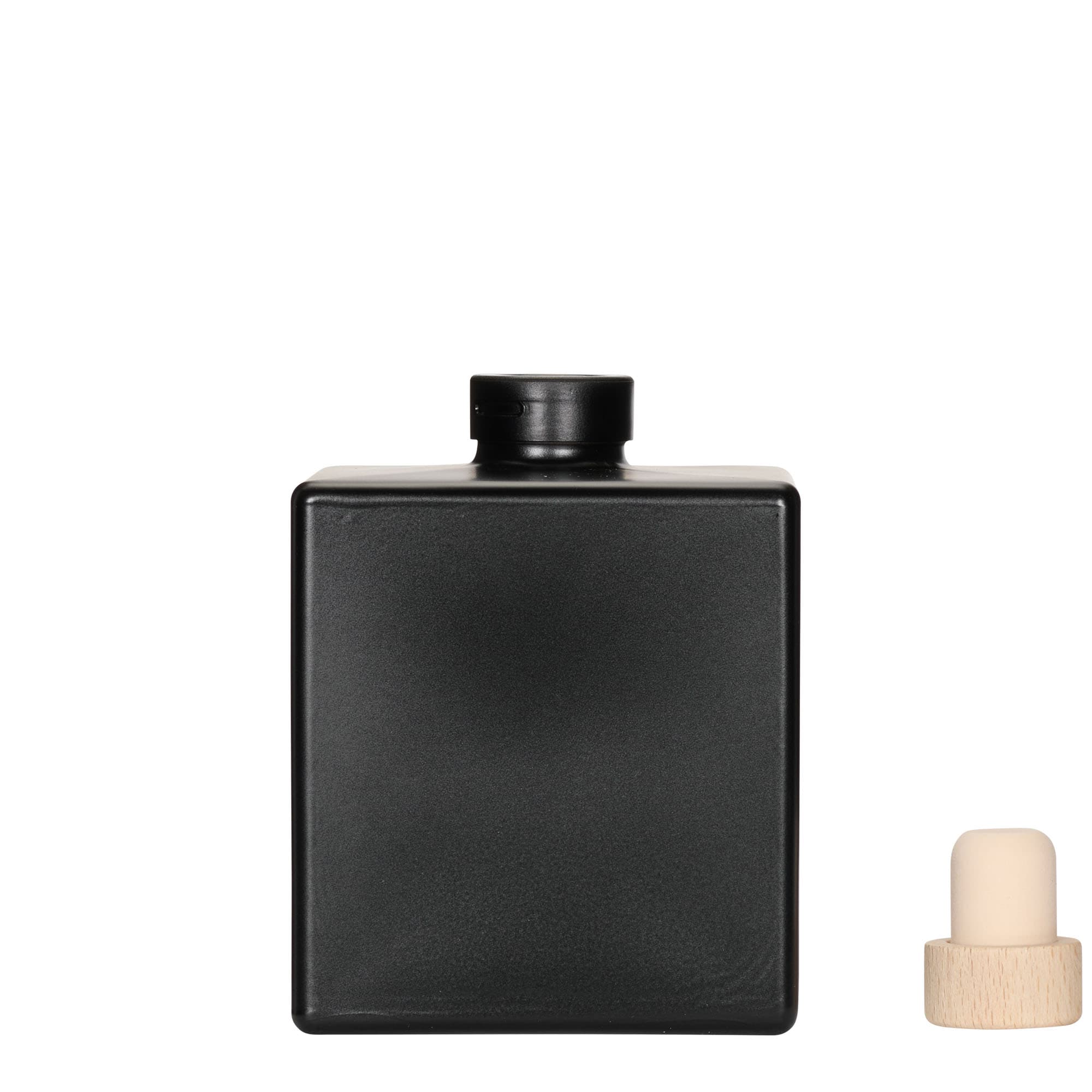 Γυάλινο μπουκάλι 'Cube' 500 ml, τετράγωνο, μαύρο, στόμιο: φελλός