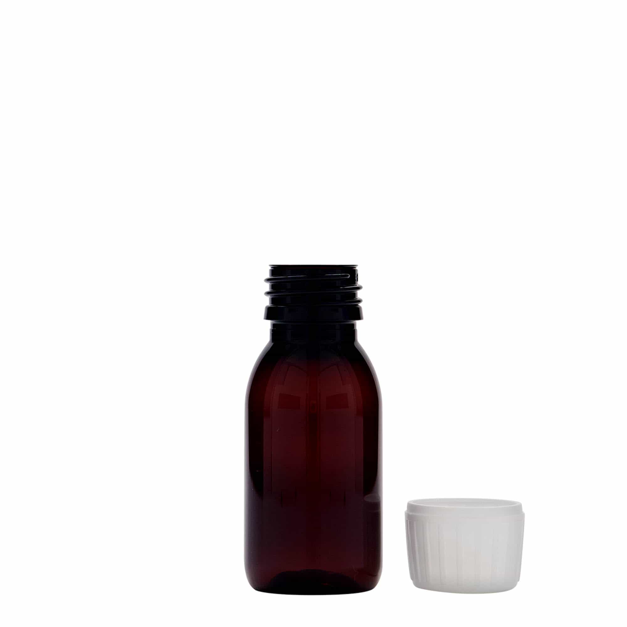 60 ml φιαλίδιο φαρμάκου PET, καφέ, πλαστικό, στόμιο: PP 28
