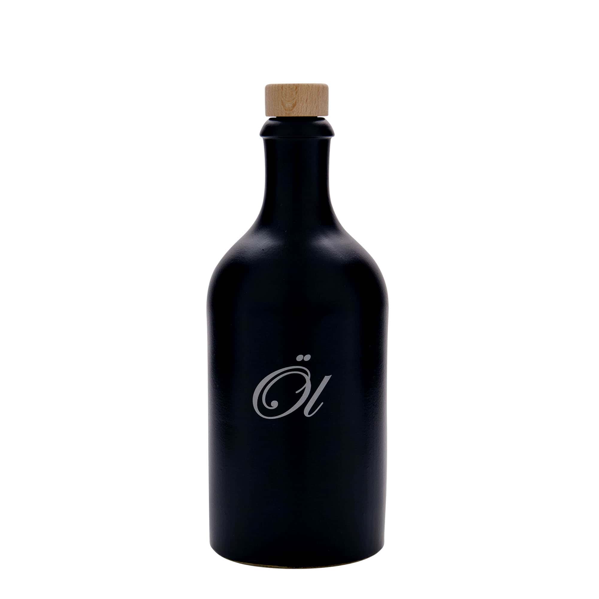 Κεραμικό μπουκάλι 500 ml, σχέδιο: λάδι, κεραμικό, μαύρο, στόμιο: φελλός