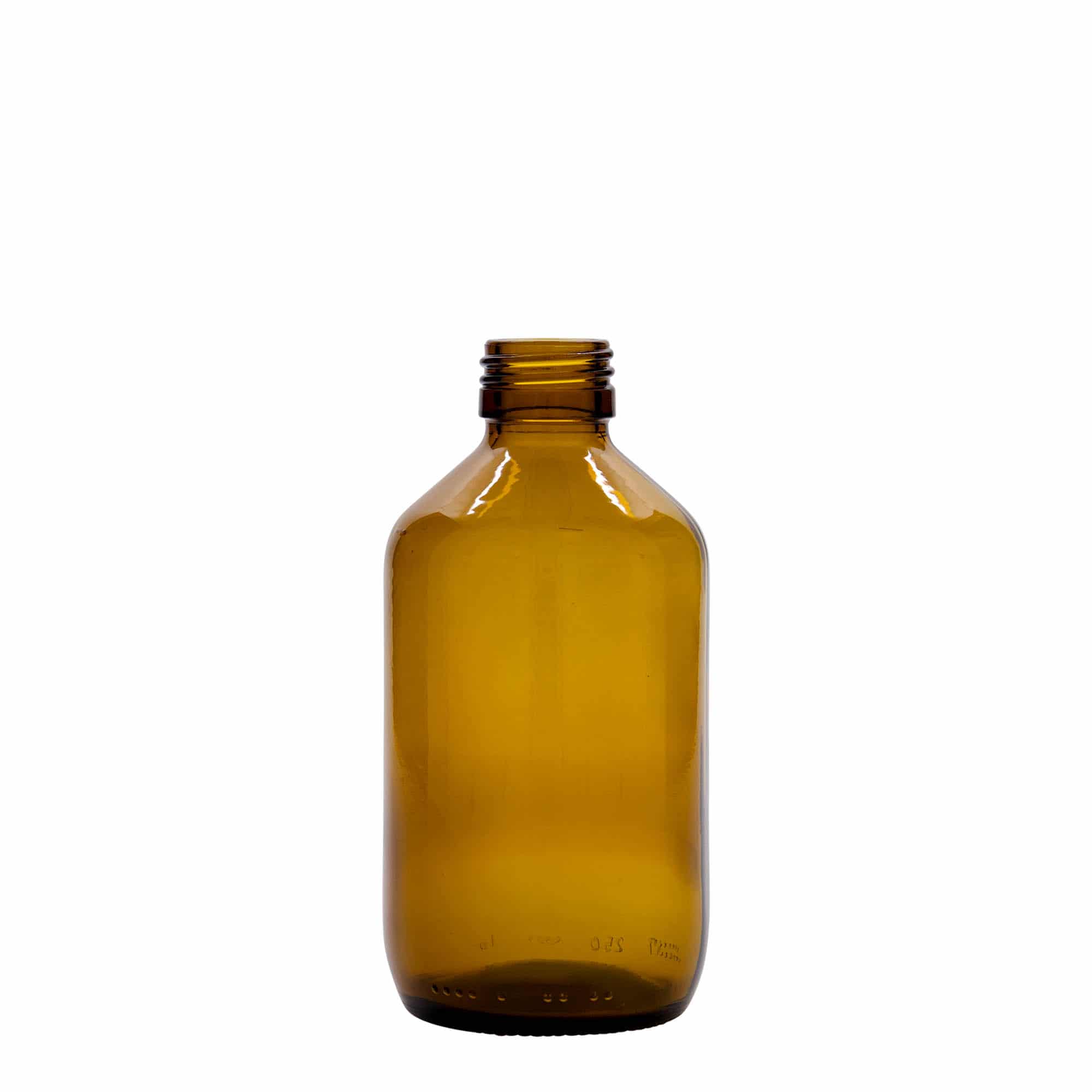 Μπουκάλι φαρμάκου 250 ml, καφέ, γυάλινο, στόμιο: PP 28 Μπουκάλι φαρμάκου 250 ml, καφέ, γυάλινο, στόμιο: PP 28